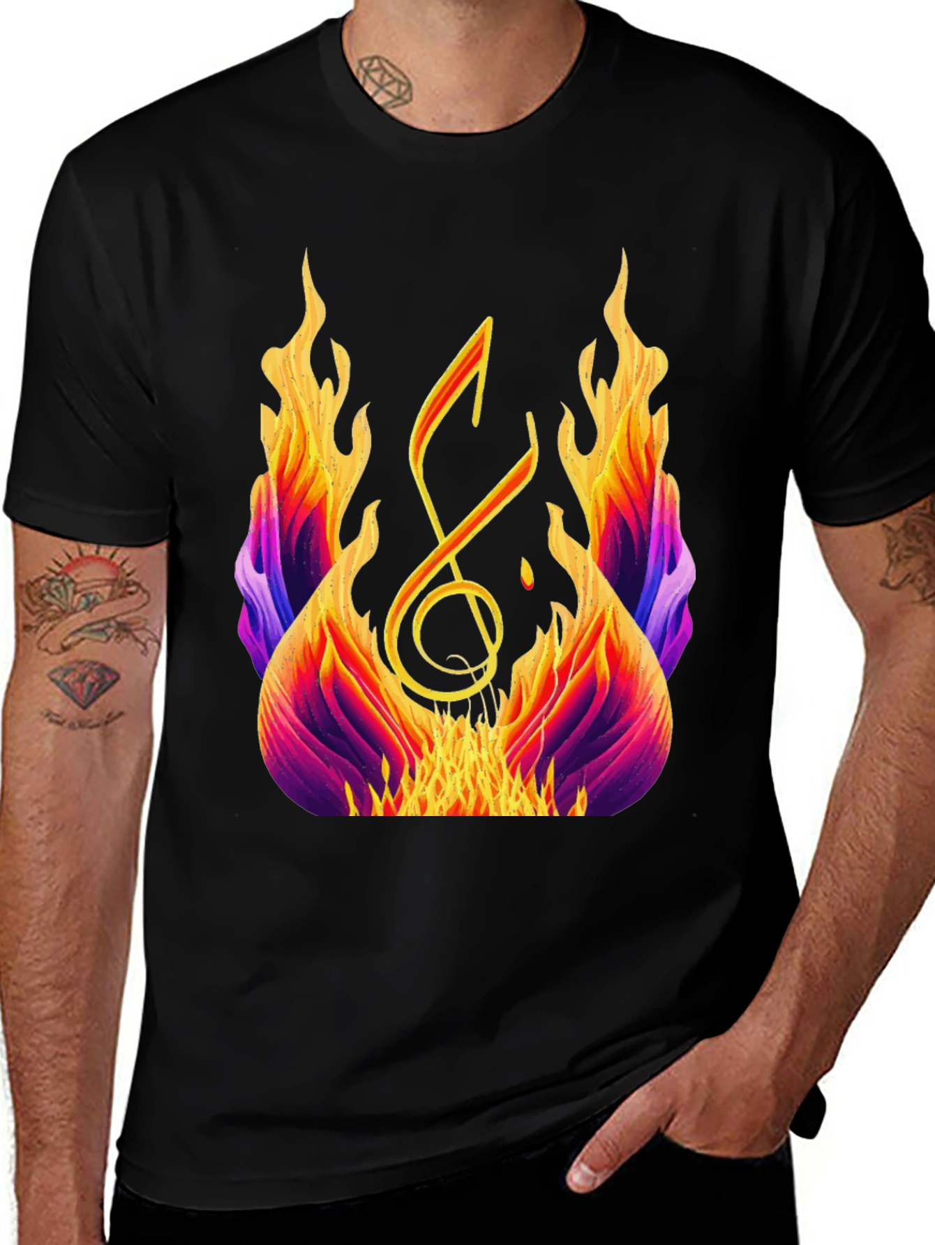 Variant 9 of Fiery Music Note Graphic Tee - Black