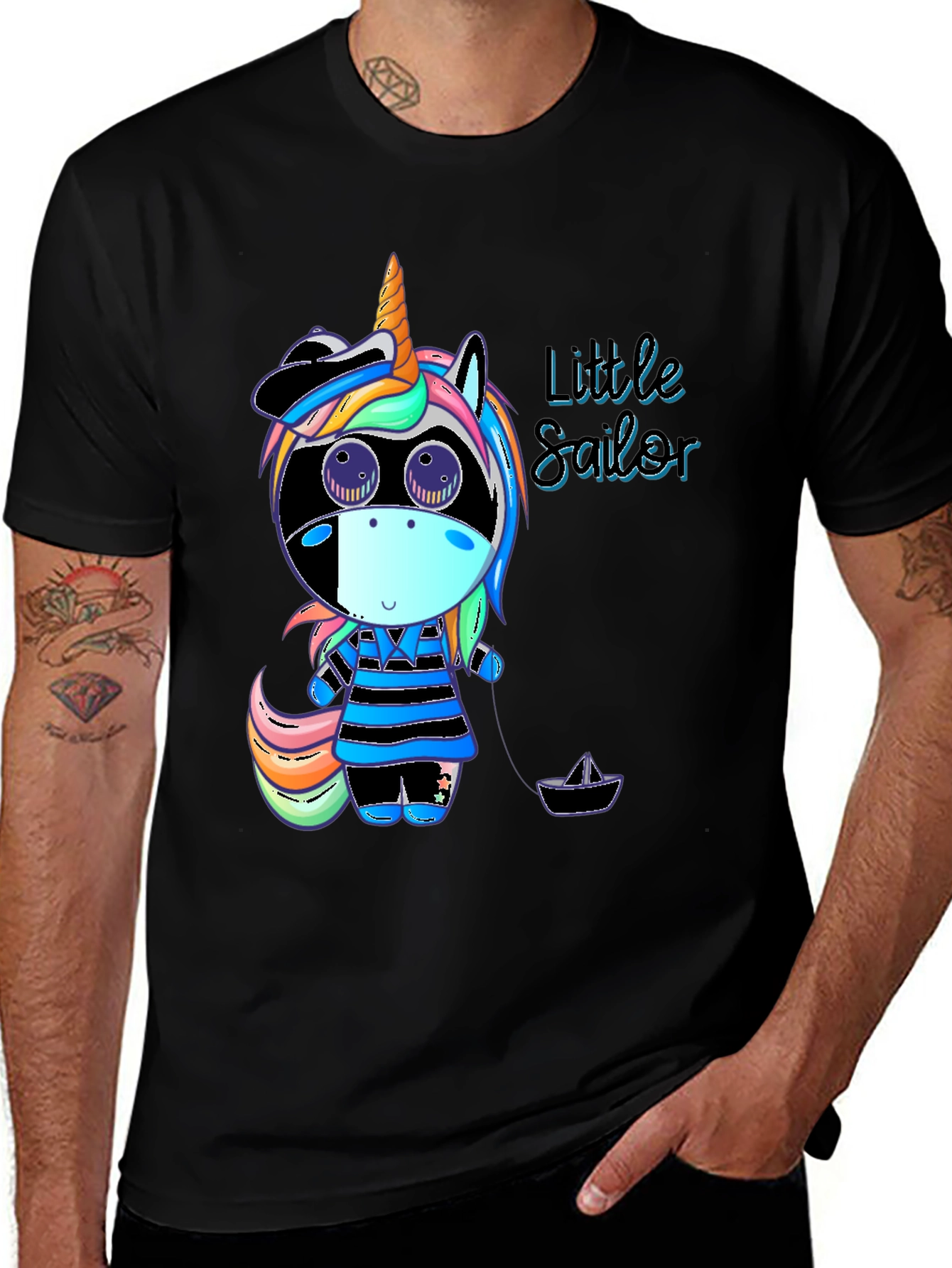 Black Unicorn Sailor Graphic Tee - Cute & Stylish Black T-Shirt main image
