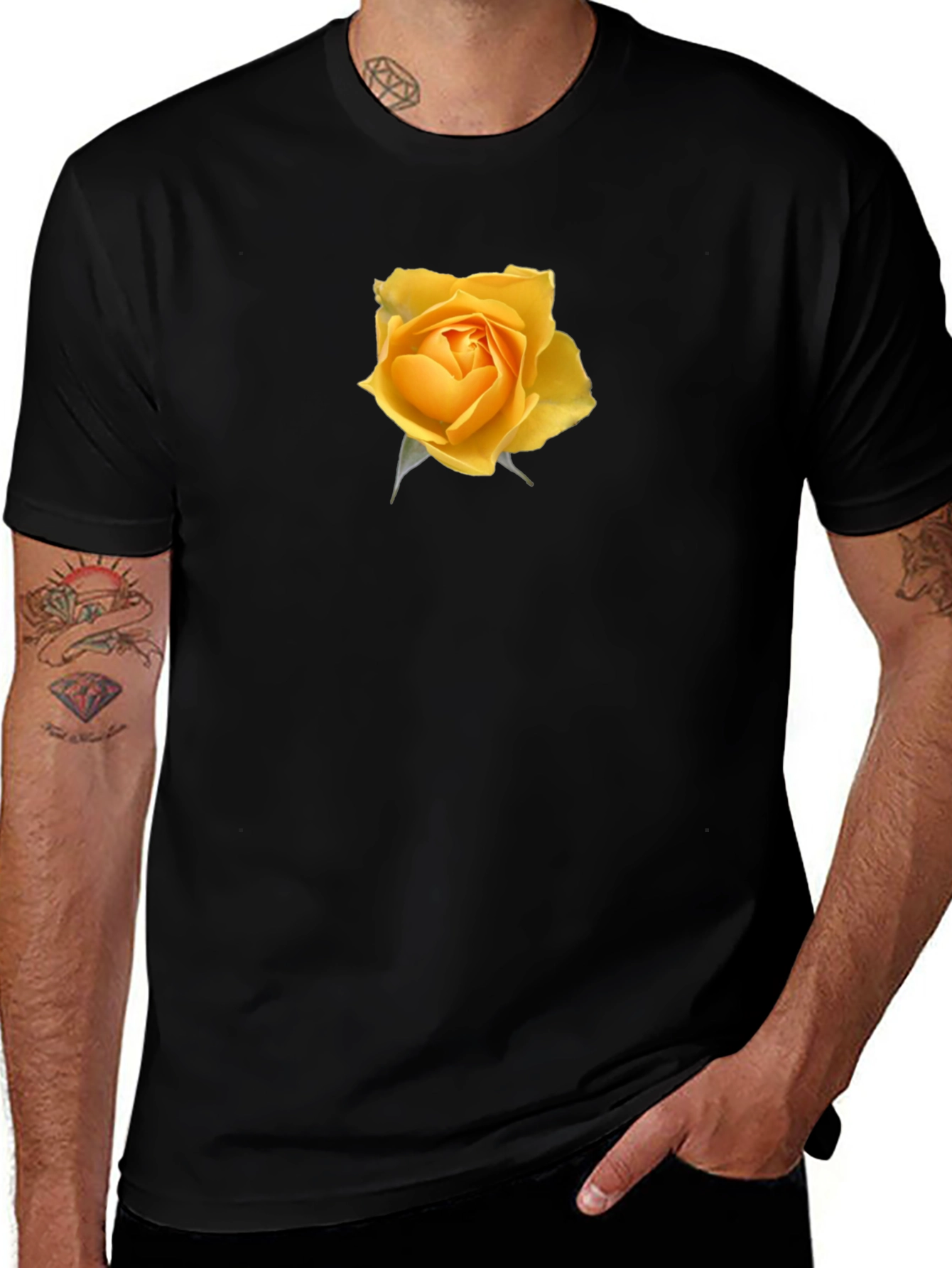 Variant 29 of Yellow Rose Graphic Black T-Shirt