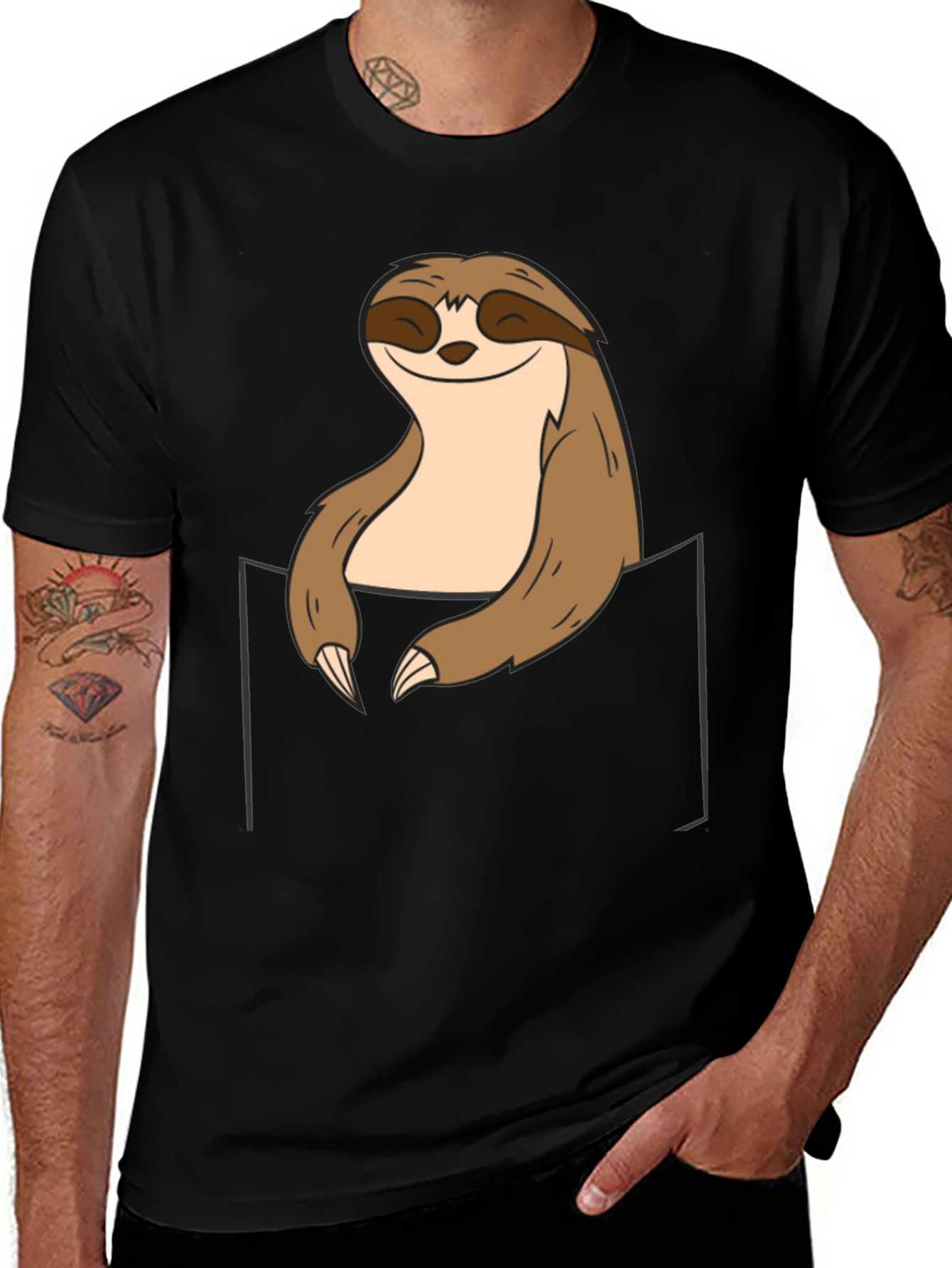 Black Sloth Pocket Graphic Tee - Relaxed Comfort main image