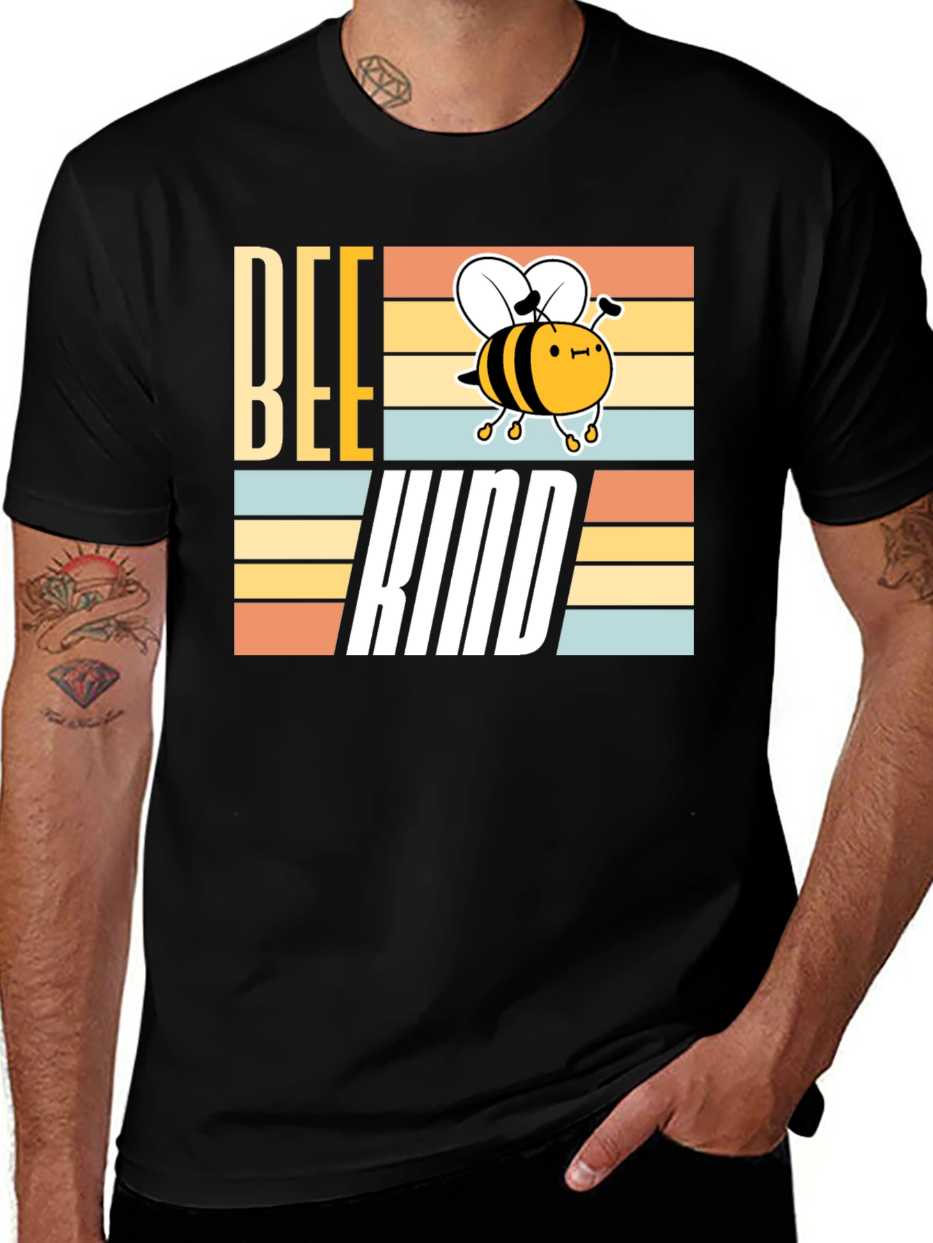 Bee Kind T-Shirt - Retro Striped Graphic Tee