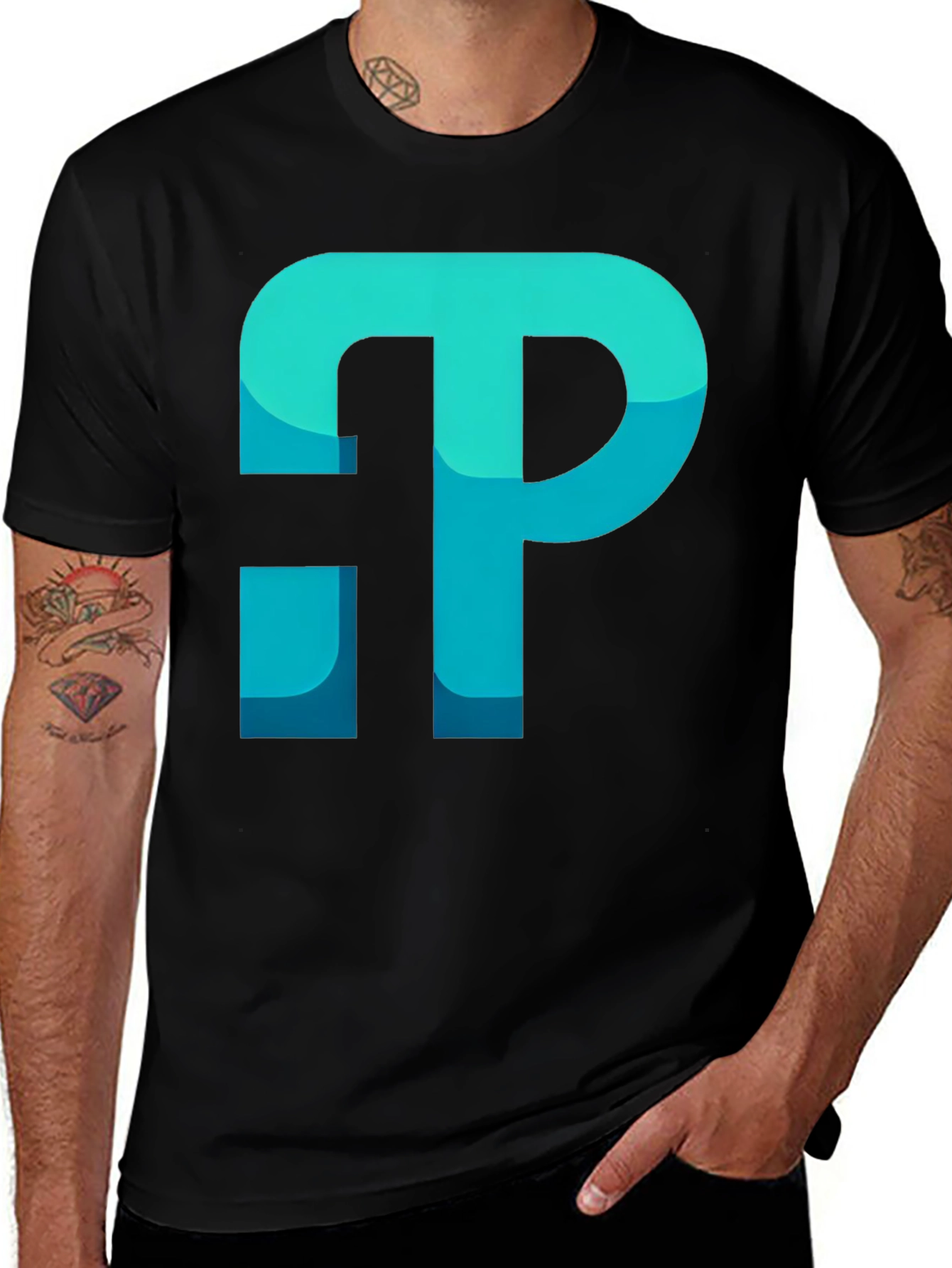 Variant 8 of Modern 'P' Logo Graphic Print Black T-Shirt