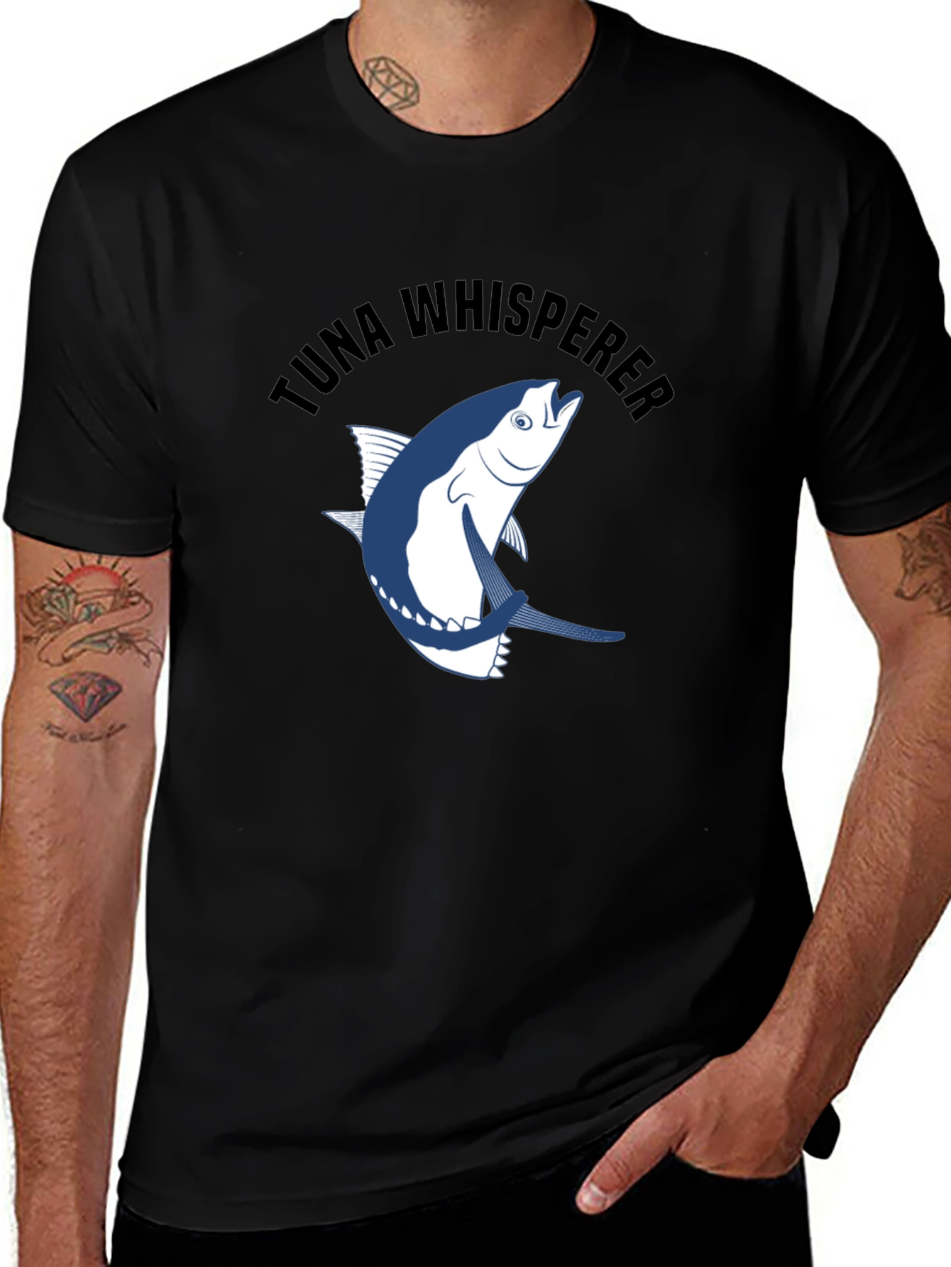 Variant 15 of Tuna Whisperer Graphic Tee - Black Cotton T-Shirt