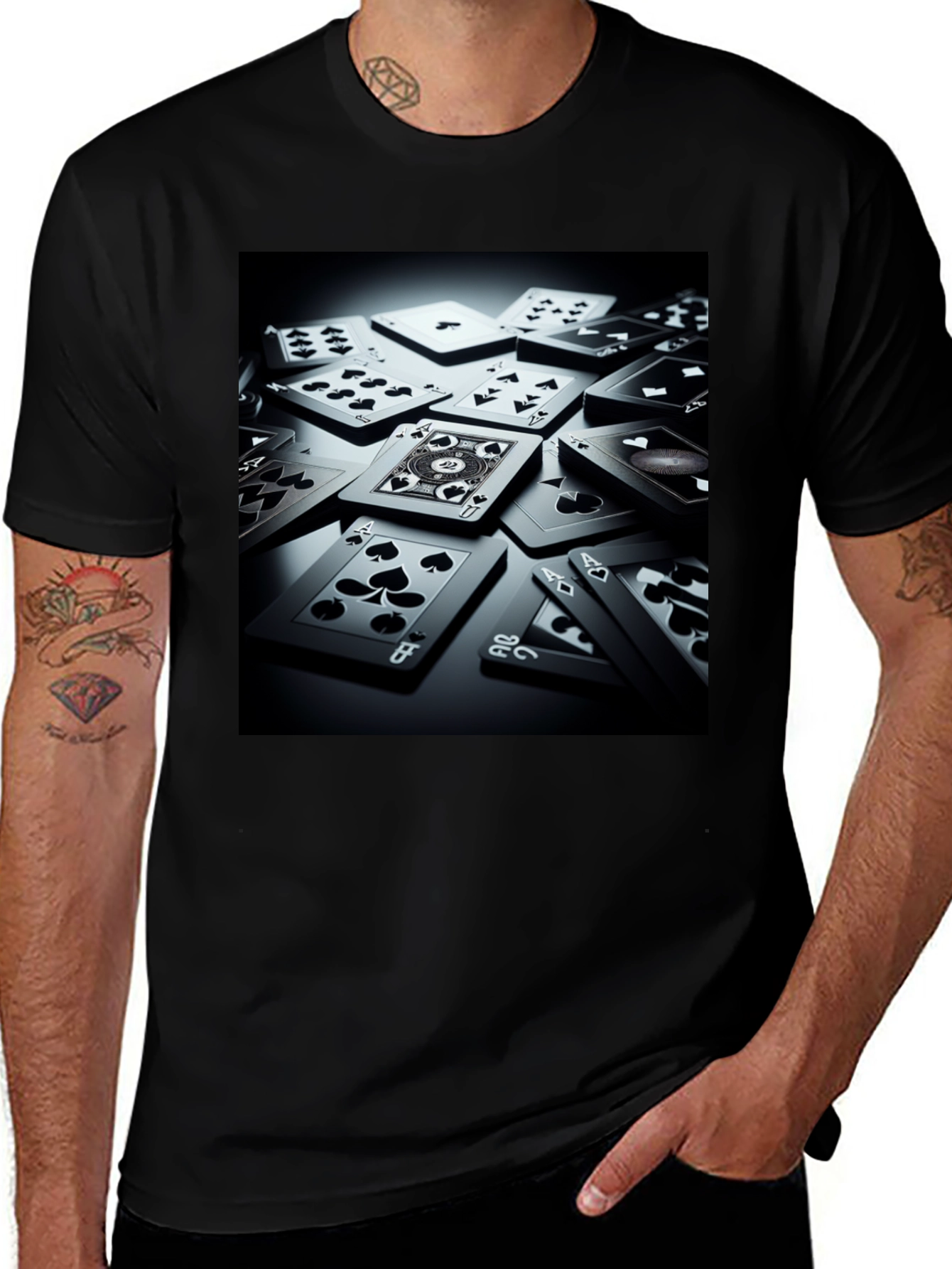 Variant 22 of Playing Cards Graphic T-Shirt - Black Cotton Tee