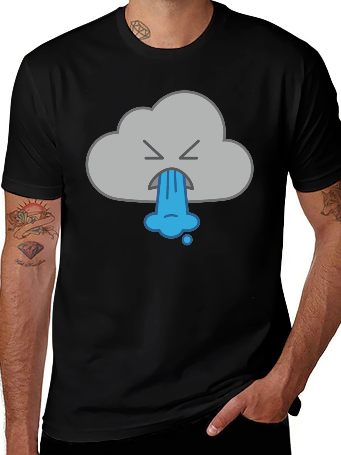 Variant 8 of Funny Vomiting Cloud Graphic Tee - Black