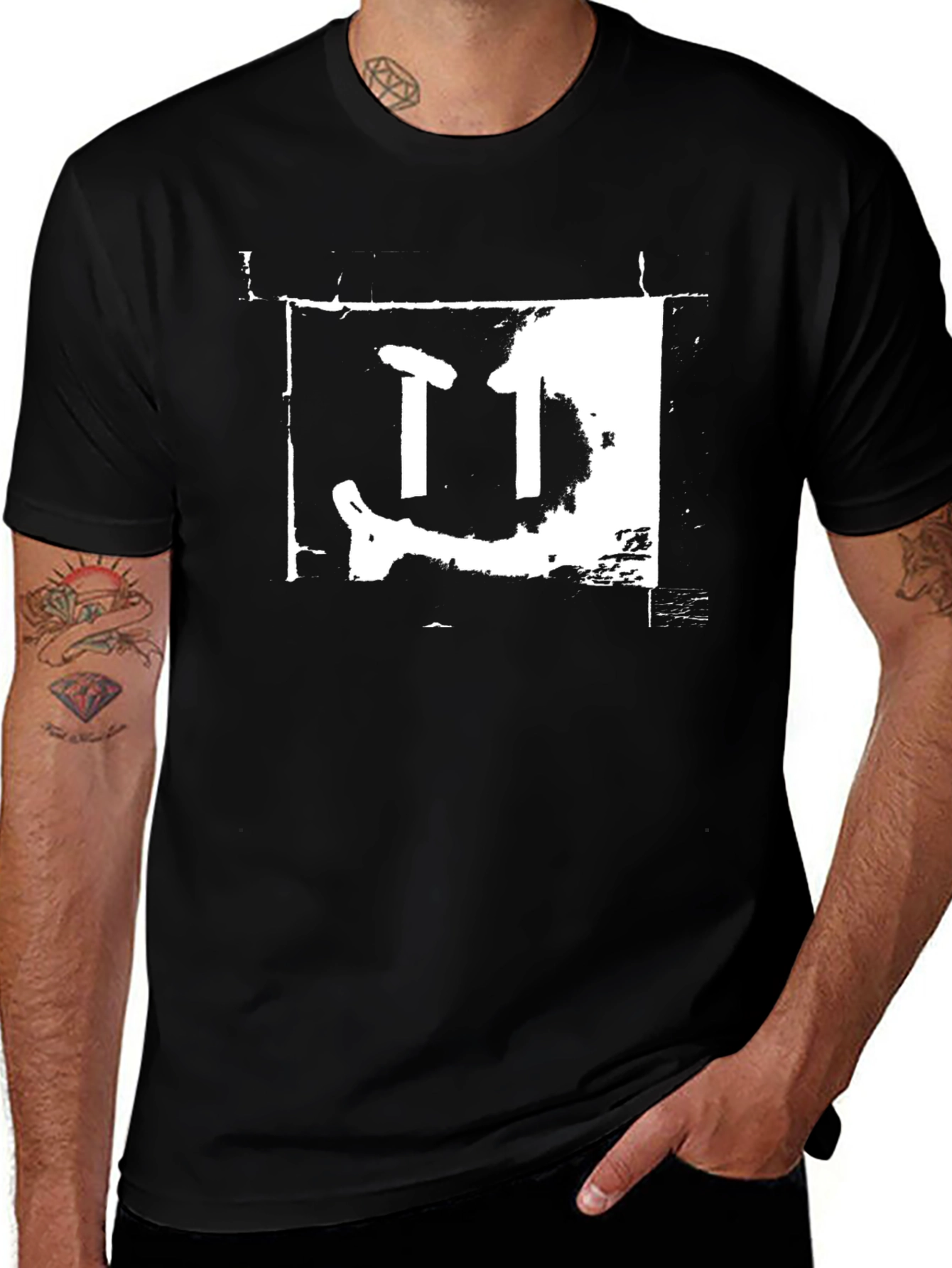 Variant 8 of Distressed Graphic Tee - Black Cotton Blend