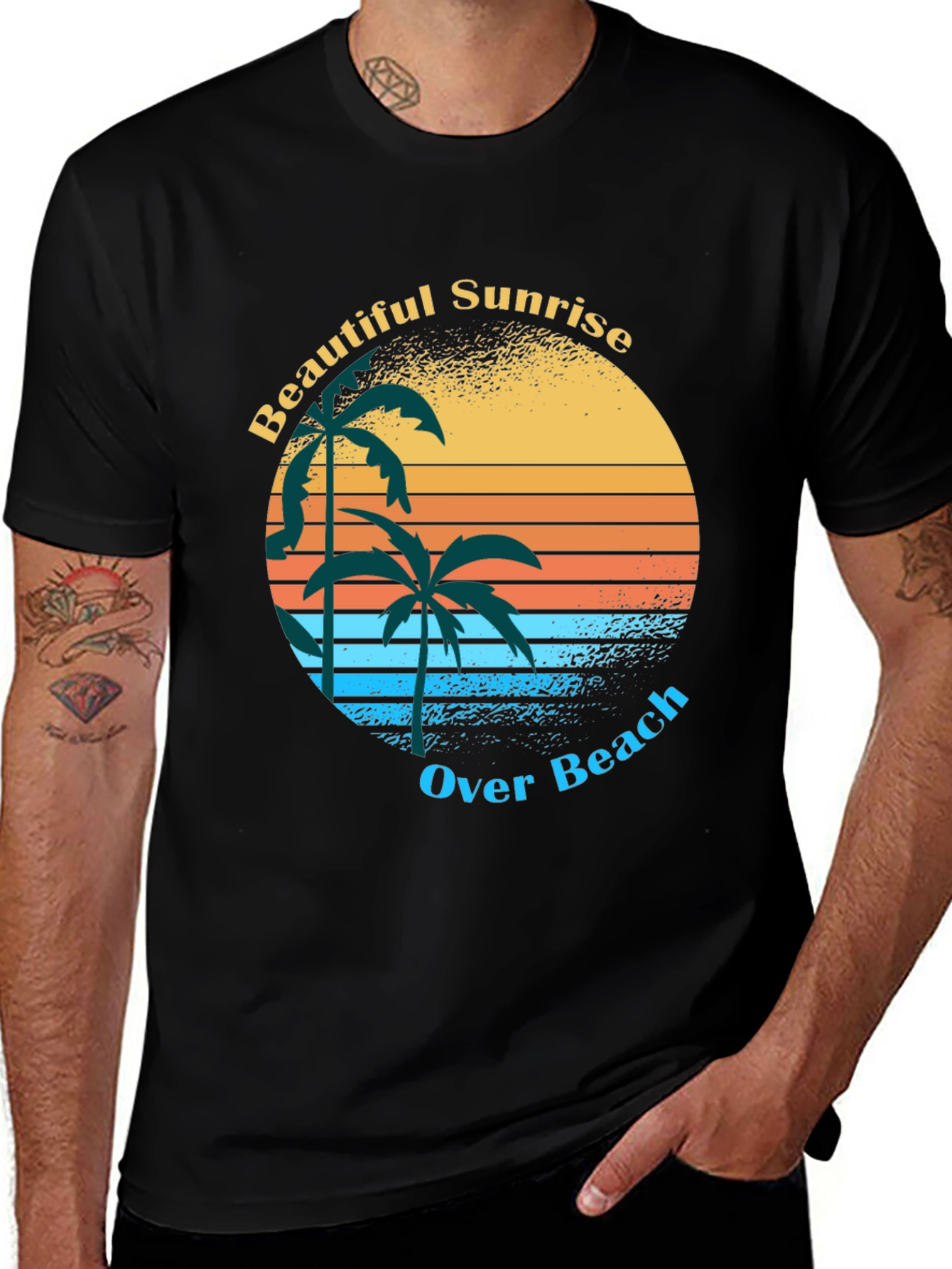 Variant 18 of Retro Sunrise Palm Tree Graphic Tee
