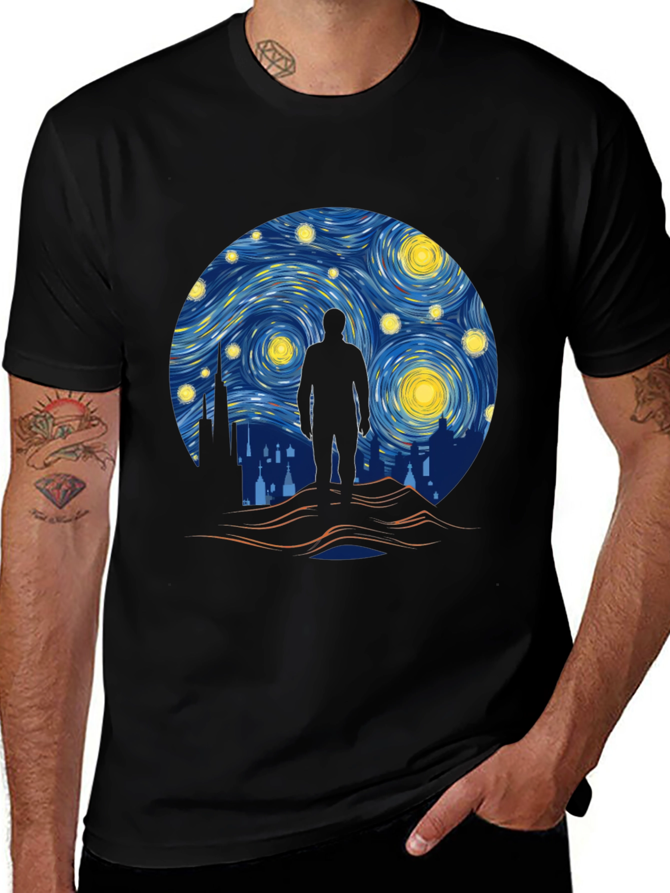 Variant 26 of Starry Night Silhouette T-Shirt - Artistic Design