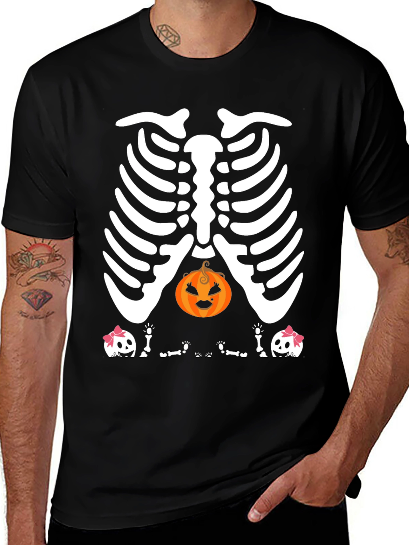 Skeleton Ribcage Pumpkin Baby Reveal Halloween T-Shirt