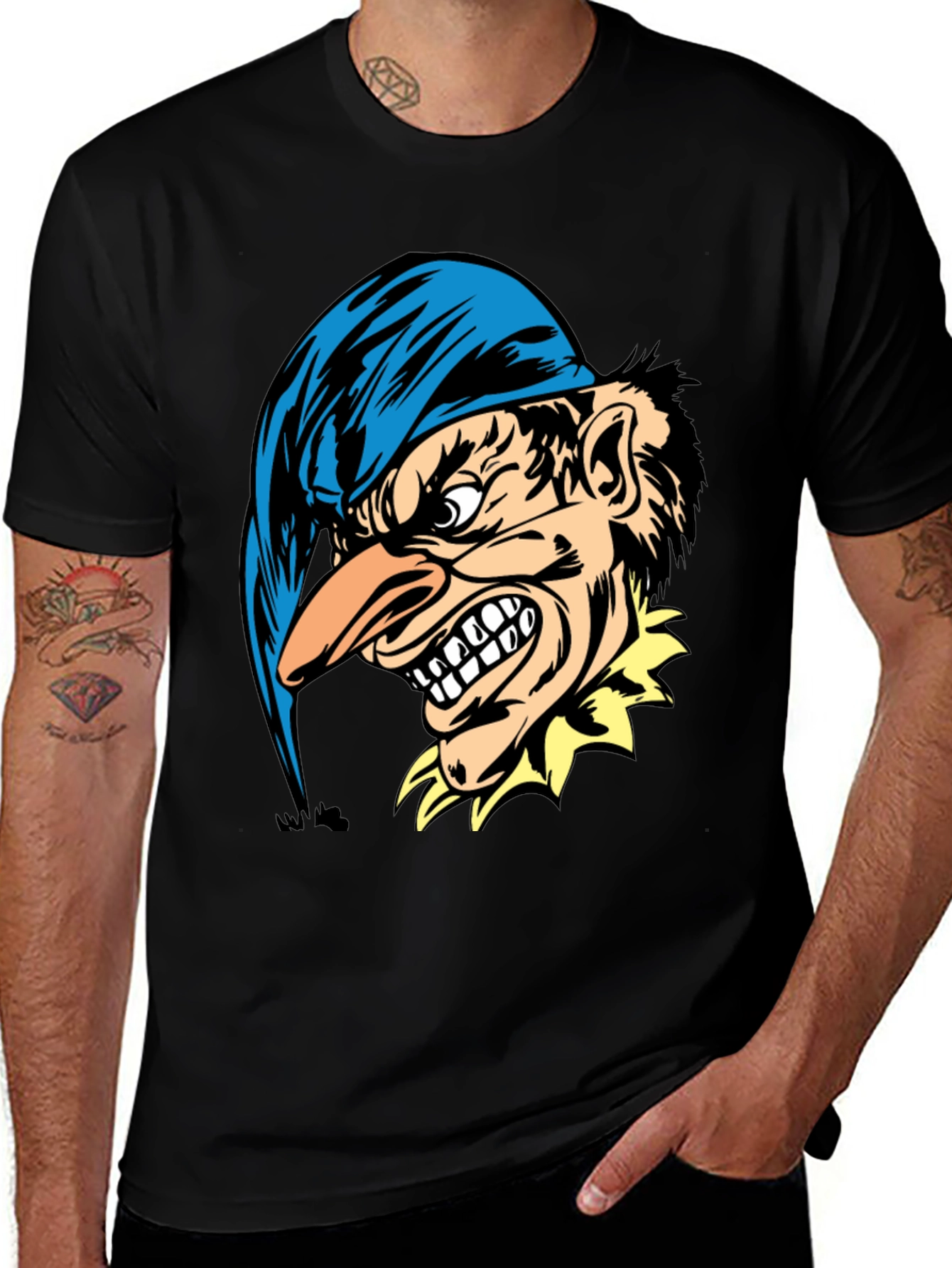 Variant 7 of Men's Black T-Shirt with Angry Jester Graphic