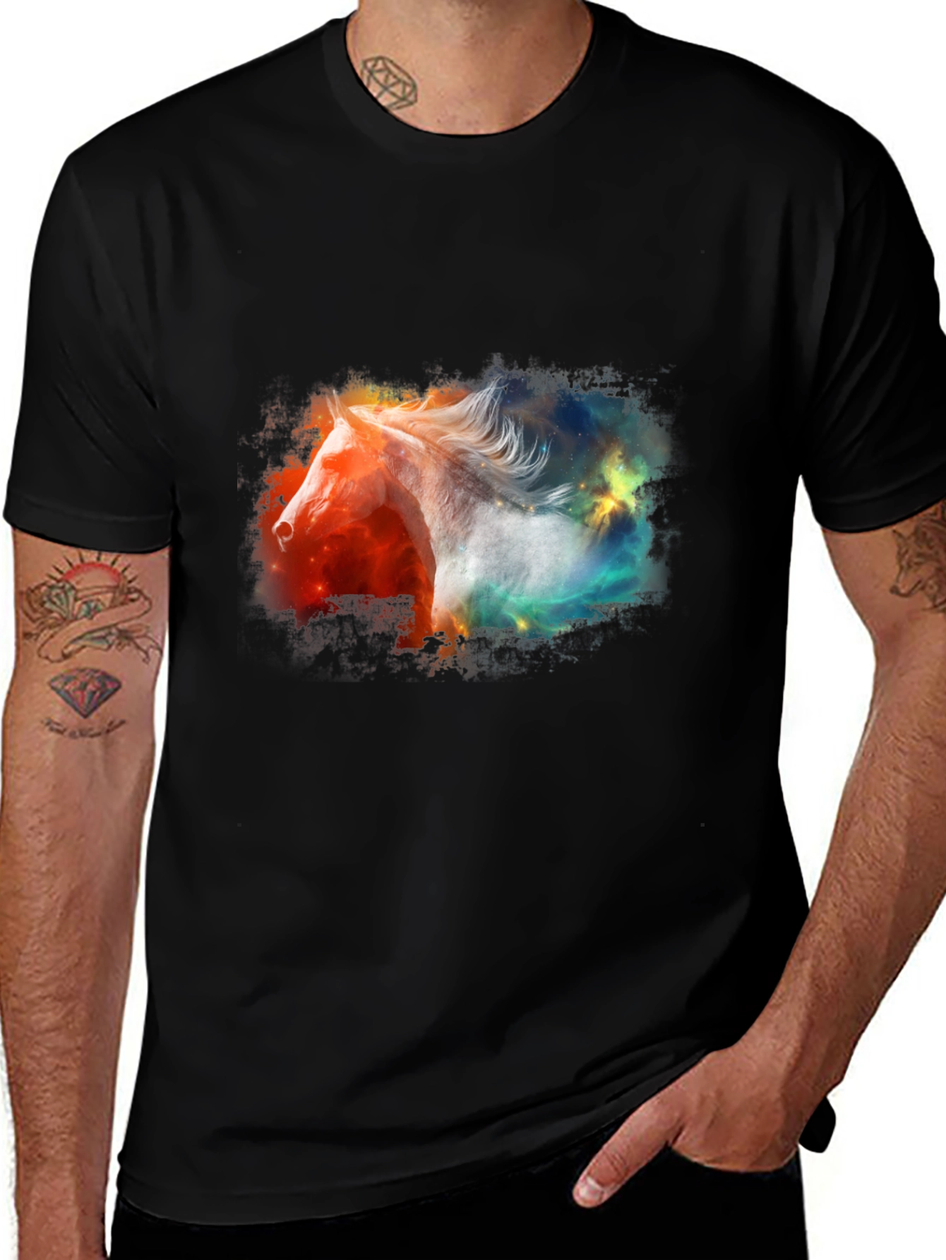 Variant 18 of Cosmic Horse Graphic Tee - Men's Black T-Shirt