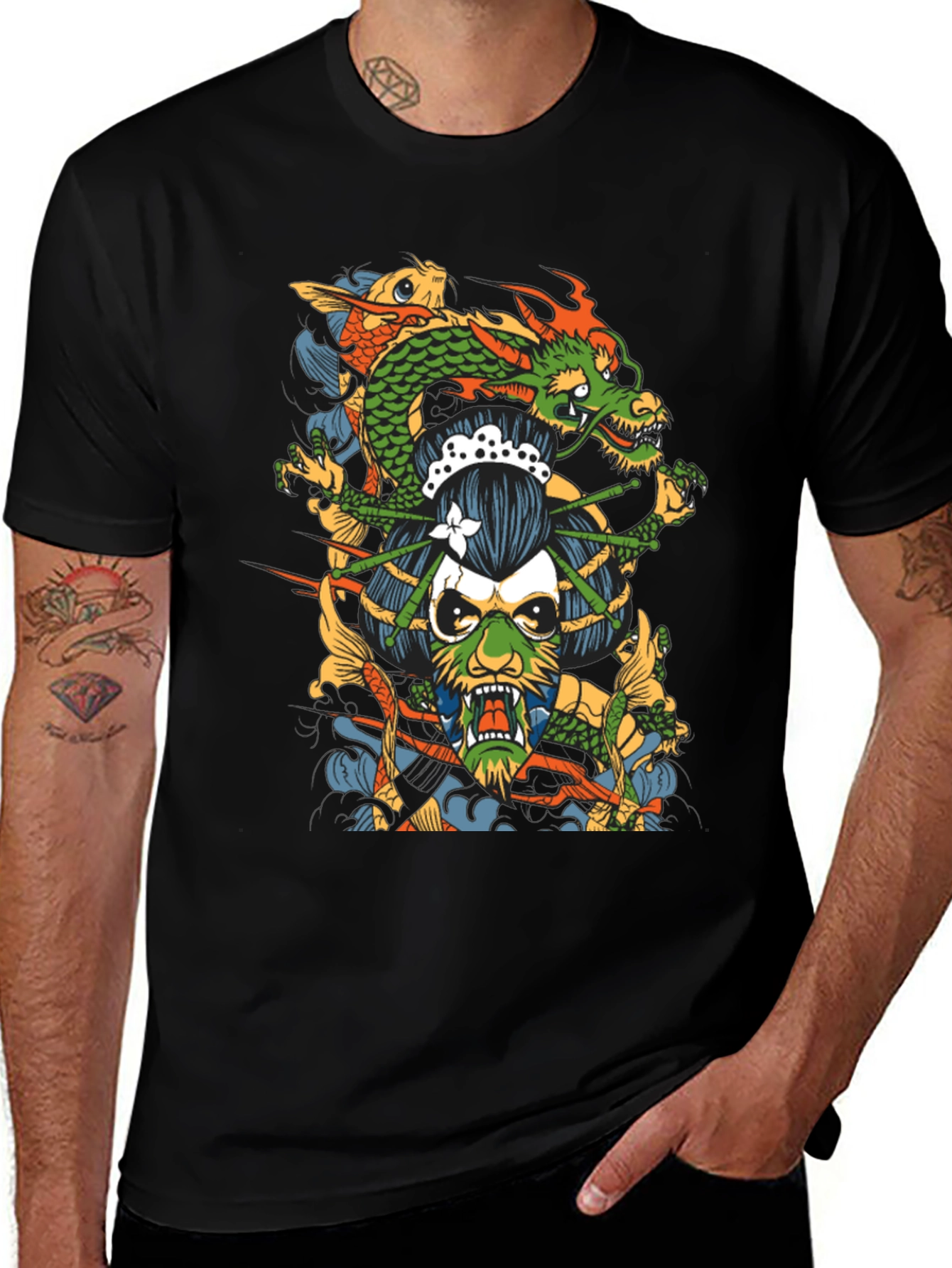 Variant 15 of Dragon & Geisha Graphic Tee - Men's Black T-Shirt