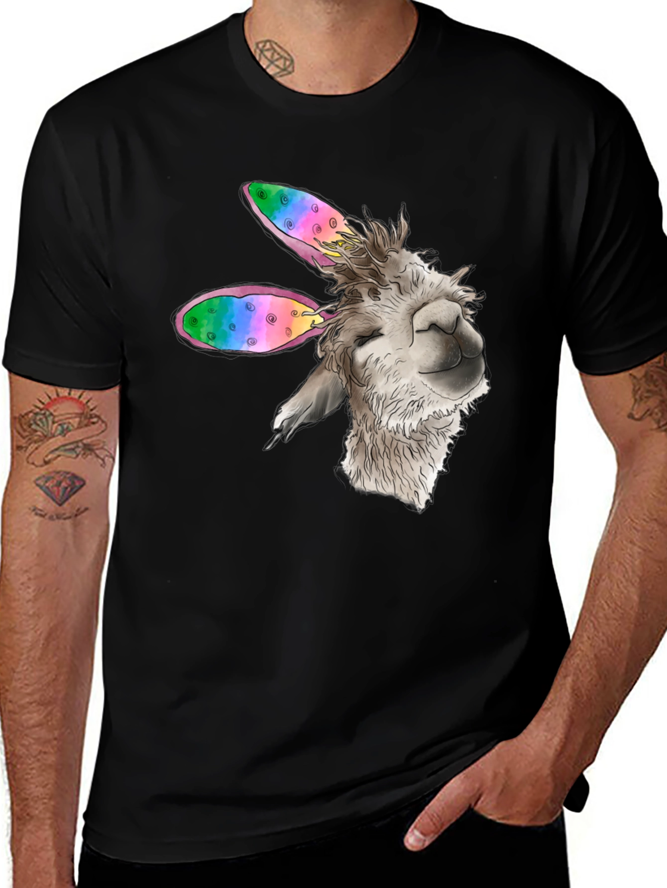 Variant 23 of Llama Bunny Ears Easter Black T-Shirt