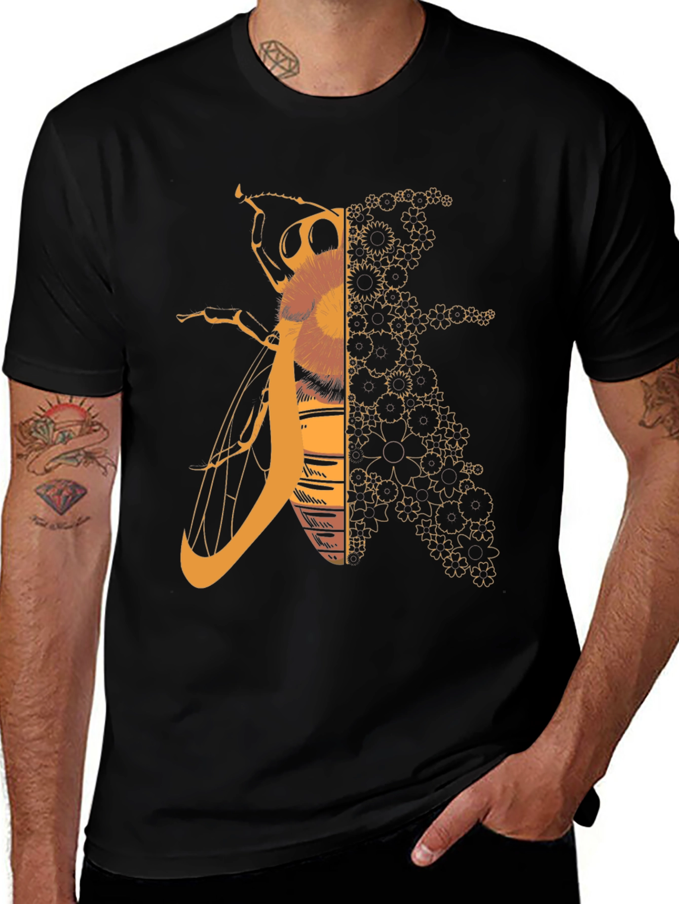 Variant 14 of Geometric Bee Graphic Tee - Black