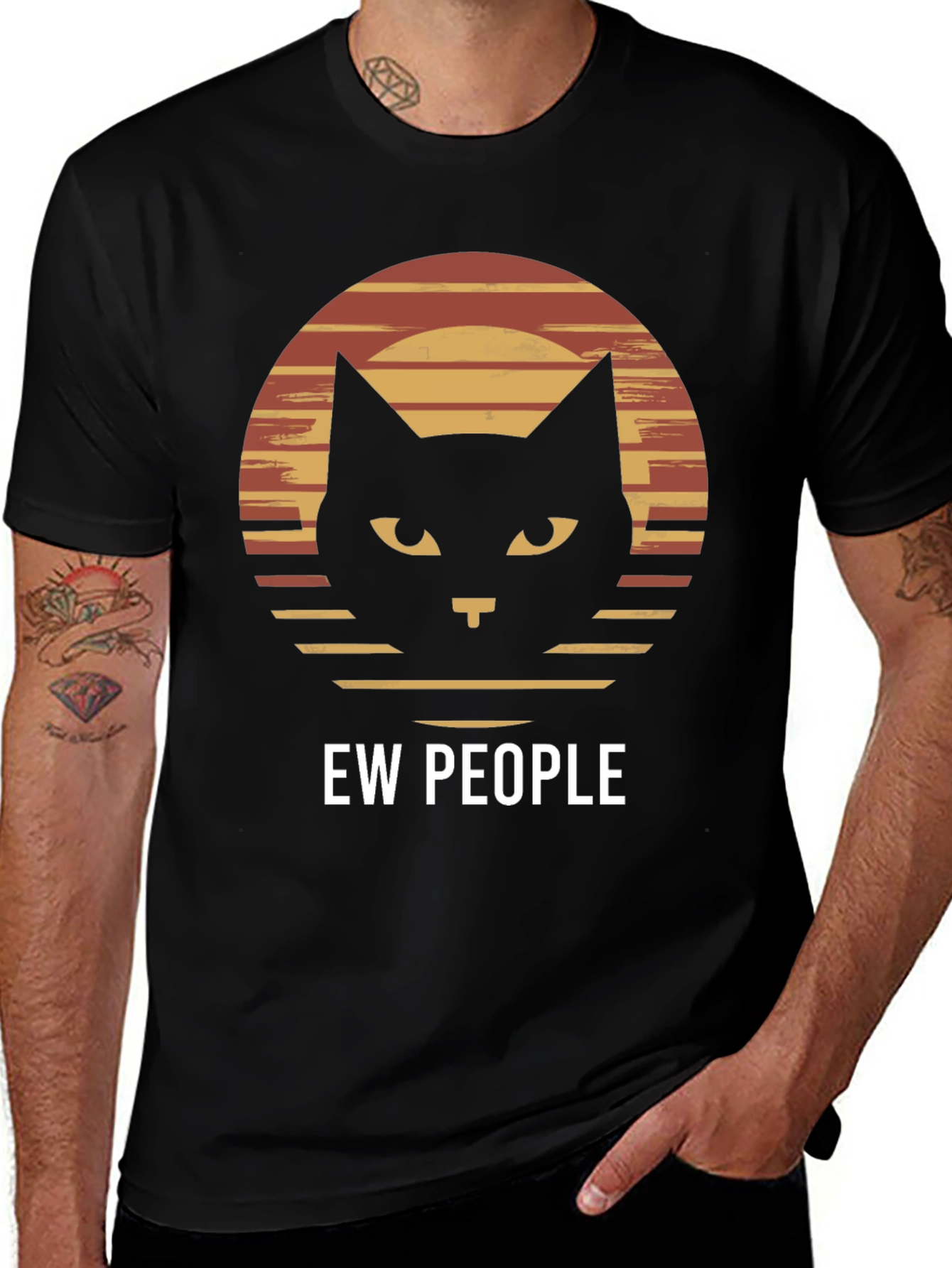Variant 17 of Ew People Cat Graphic Tee - Soft Cotton Blend T-Shirt