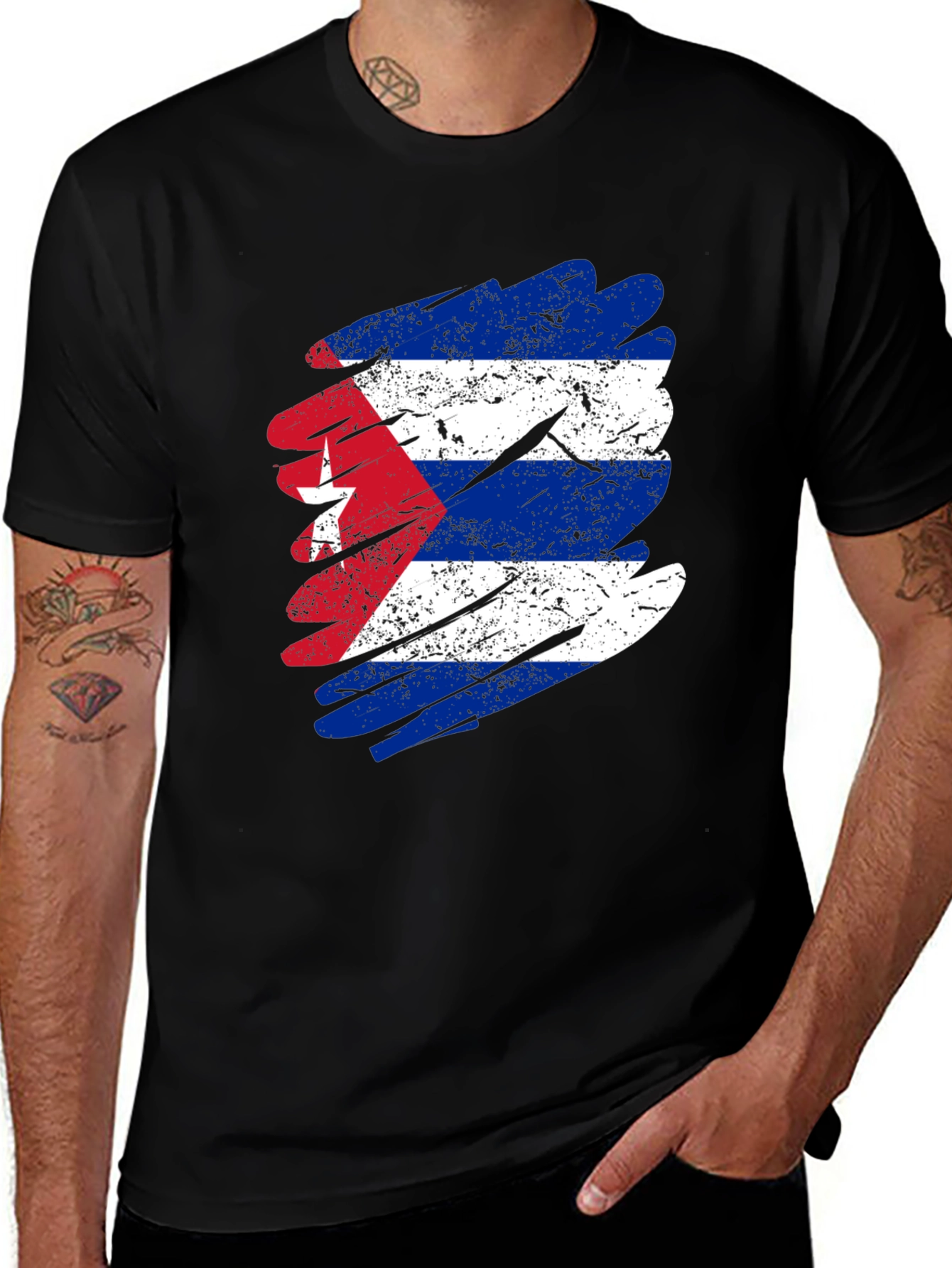 Distressed Cuba Flag Graphic T-Shirt