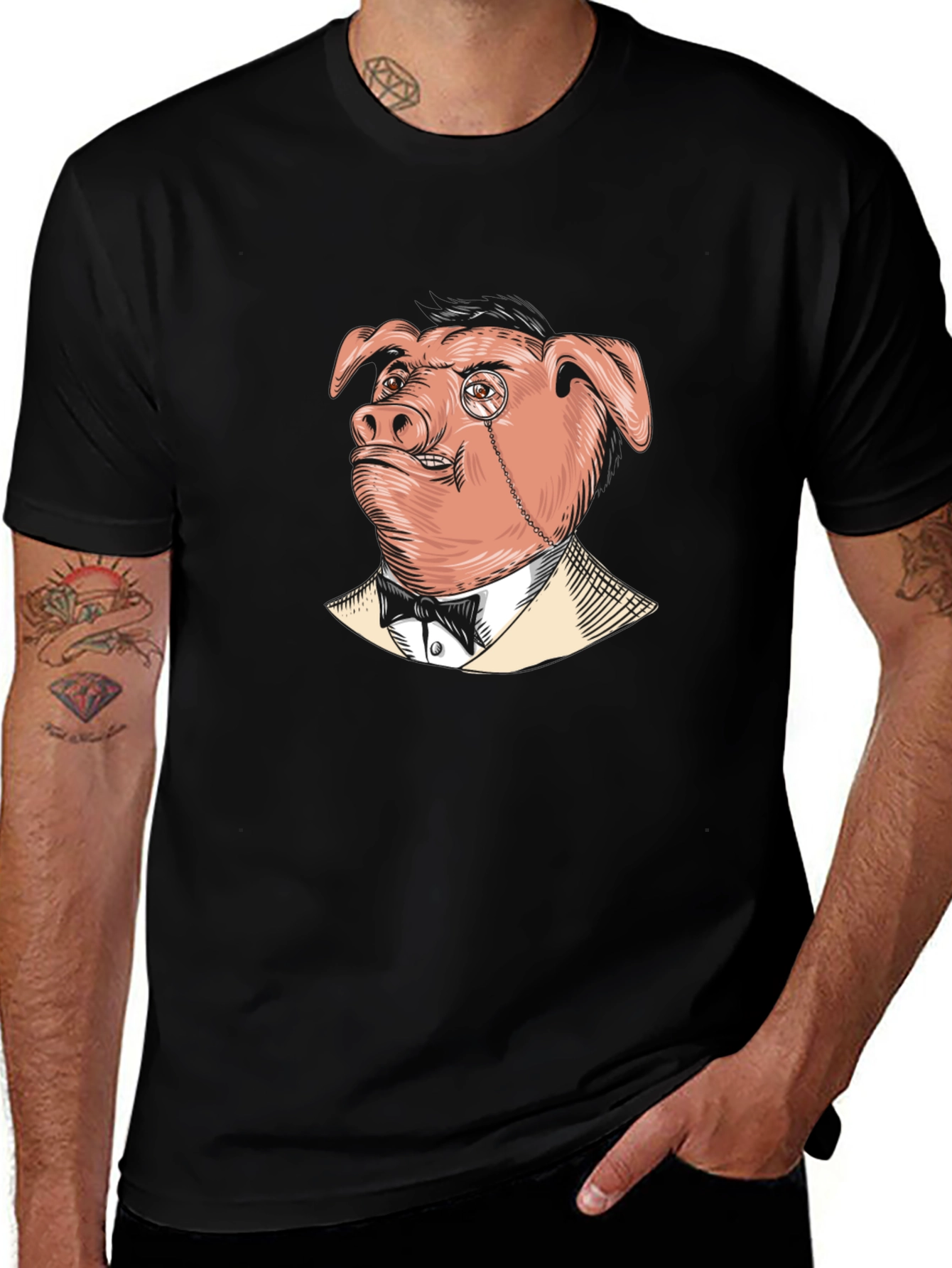 Variant 28 of Pig in Suit Graphic Tee - Men's Black T-Shirt