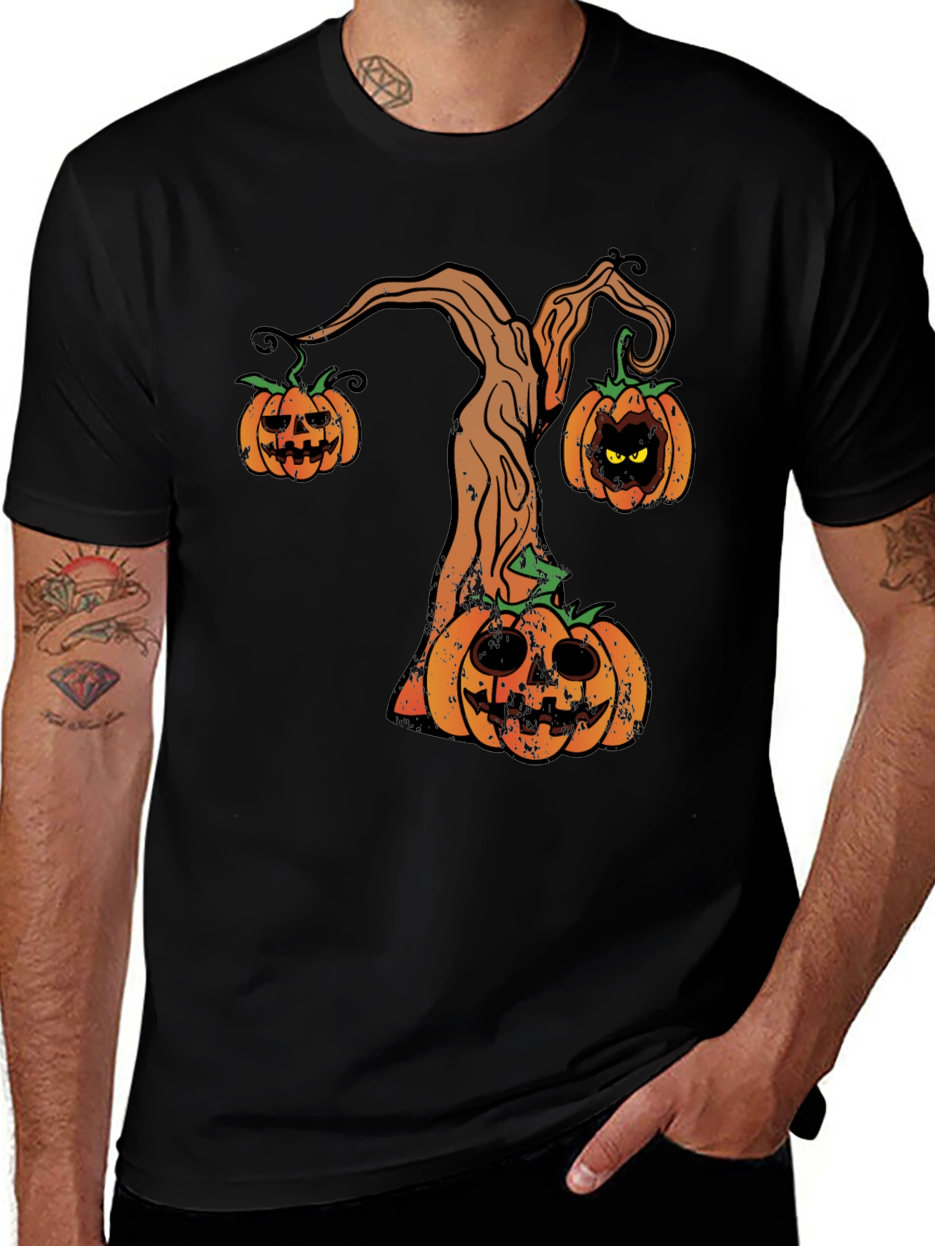 Variant 8 of Halloween Pumpkin Tree Men's Black T-Shirt