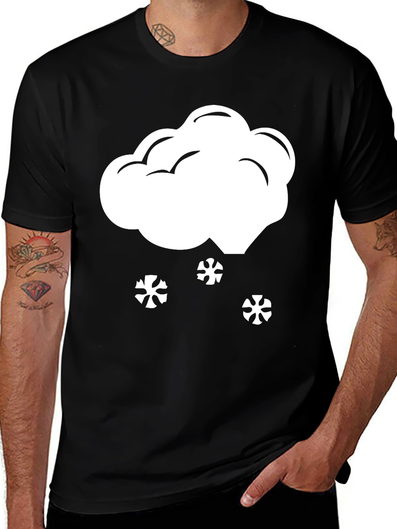 Variant 6 of Snowy Cloud Graphic Tee - Black Cotton T-Shirt