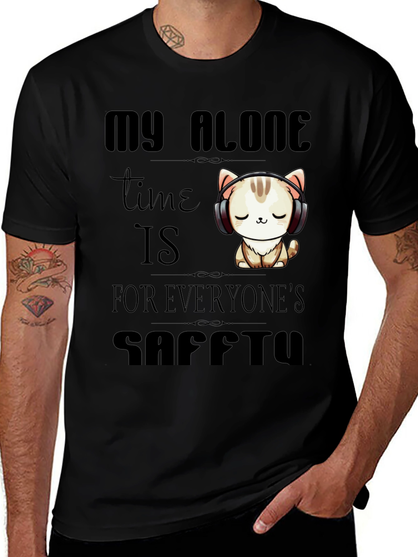 Variant 15 of My Alone Time Safety T-Shirt - Cat with Headphones
