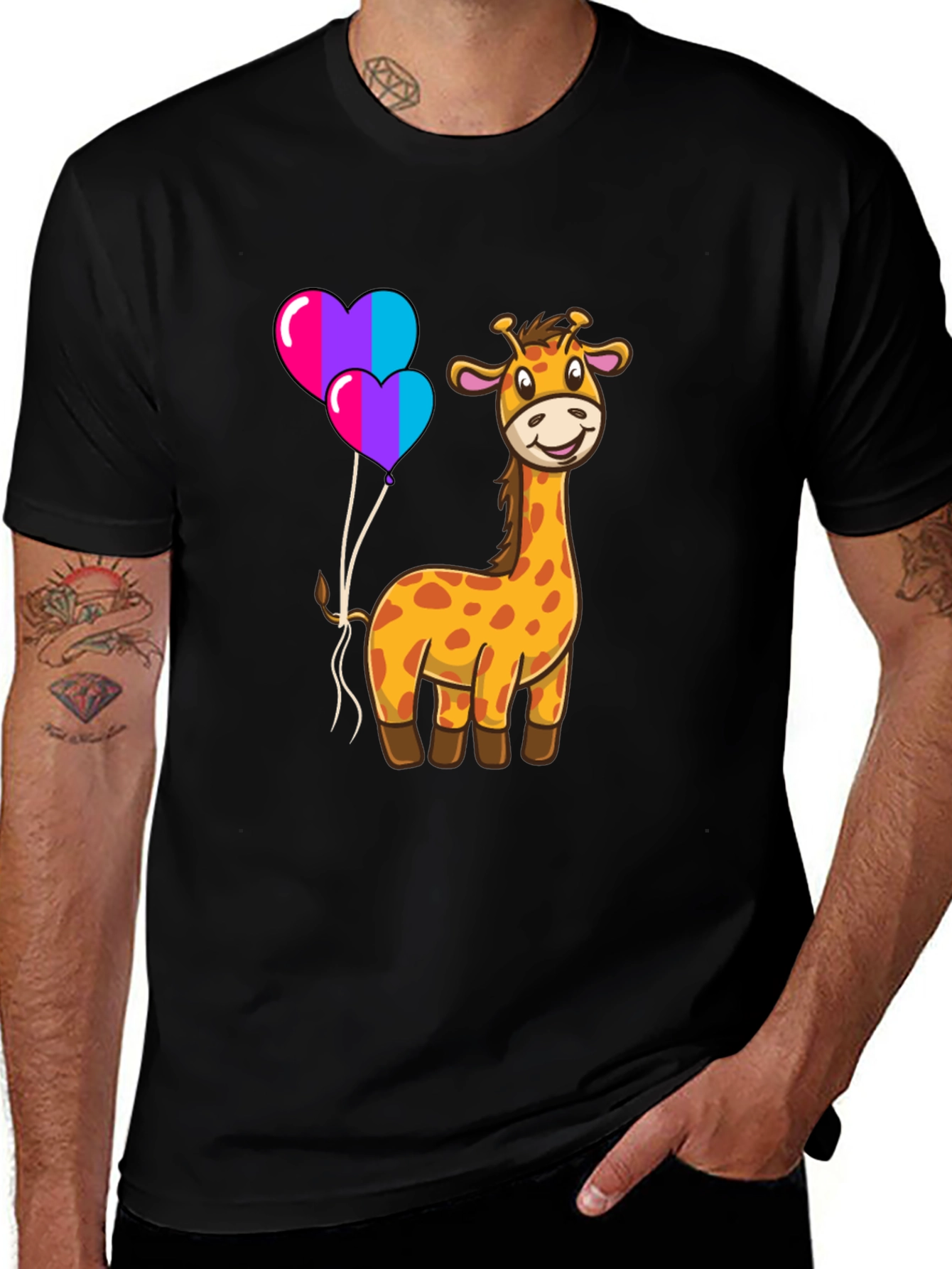 Variant 12 of Cute Giraffe & Heart Balloons Graphic T-Shirt