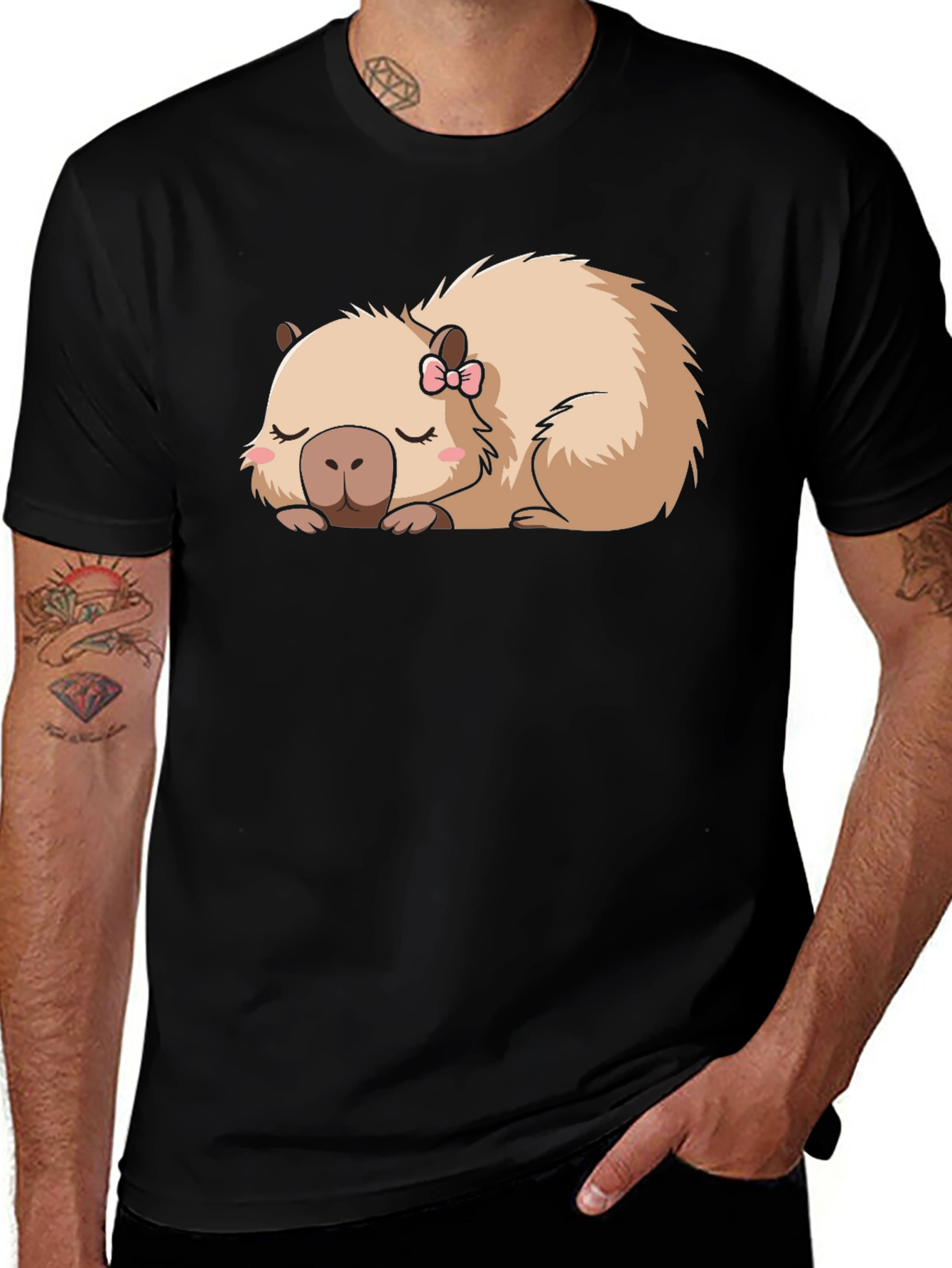 Black Capybara Bow T-Shirt main image