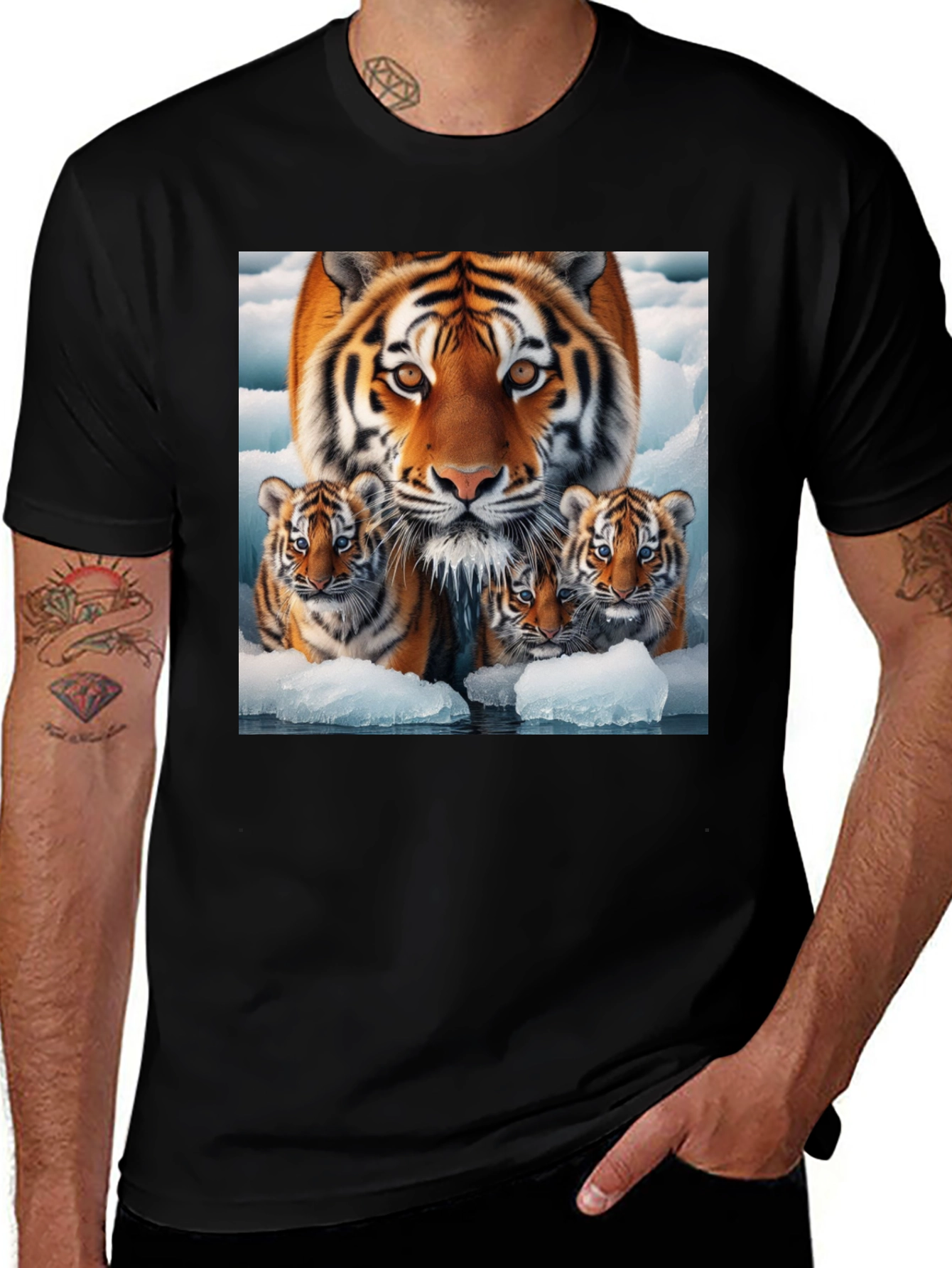 Variant 11 of Tiger Family Graphic Tee - Black Cotton Blend