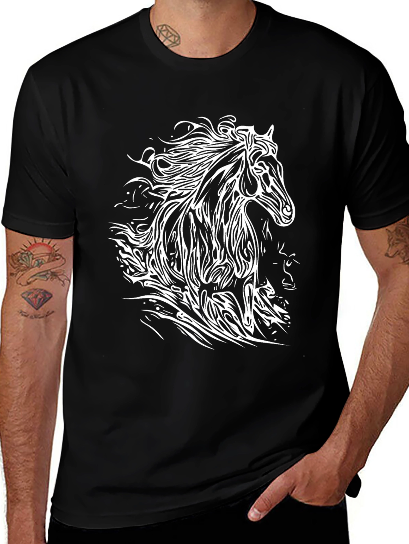 Variant 18 of Horse Graphic Black T-Shirt for Men