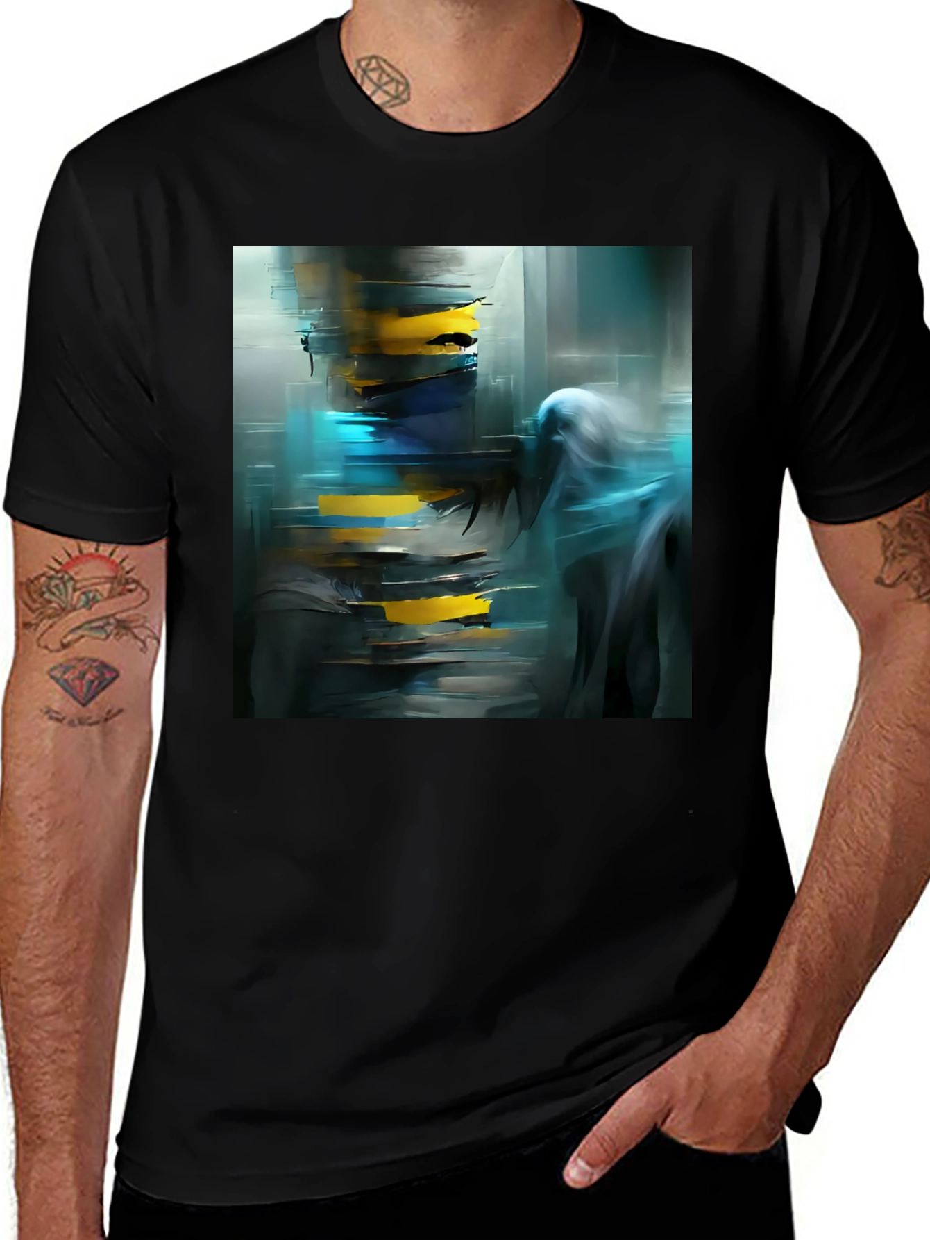 Variant 22 of Abstract Art Print Black Crew Neck Tee