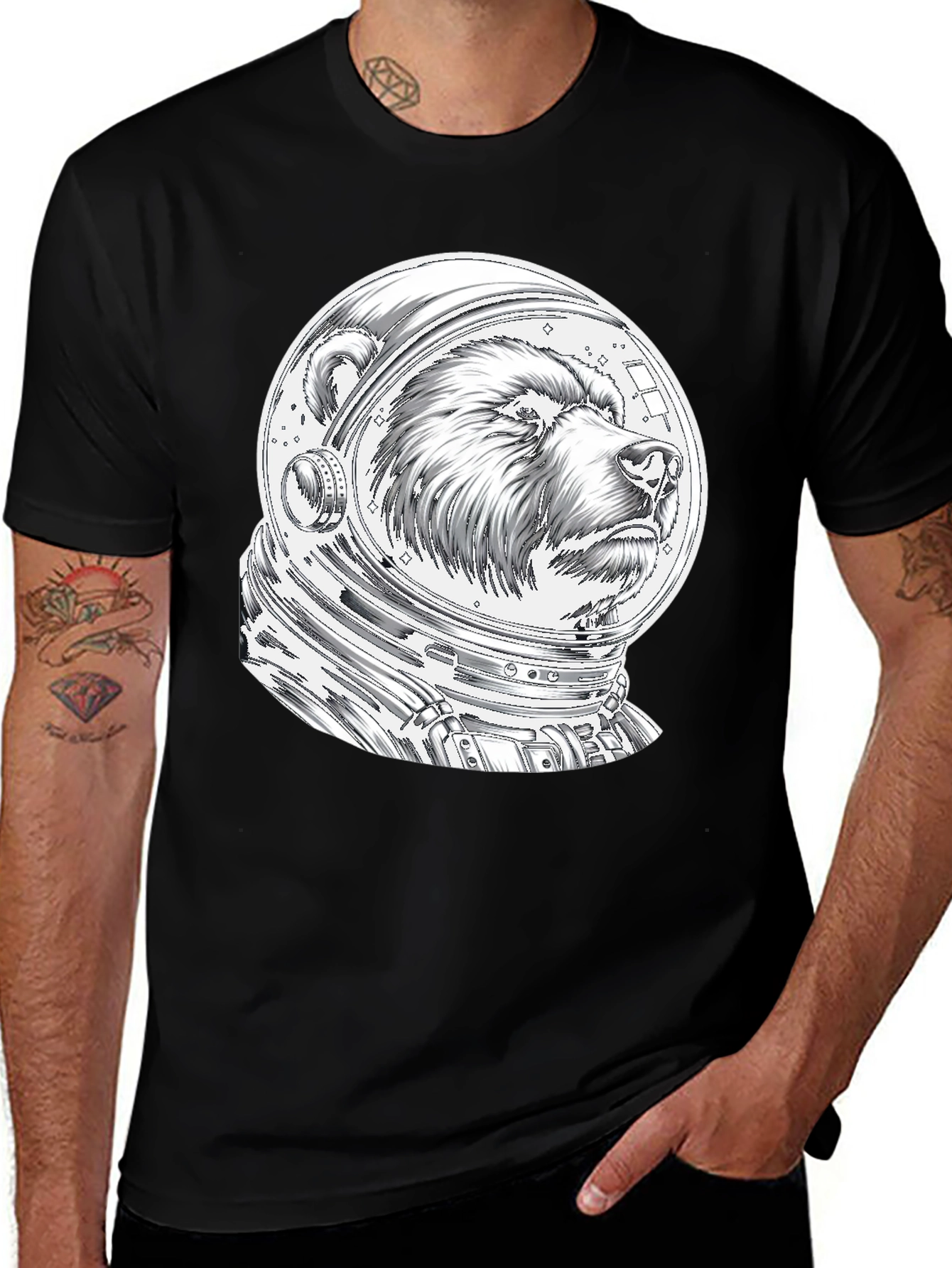 Variant 24 of Bear Astronaut Graphic Tee - Black Cotton T-Shirt