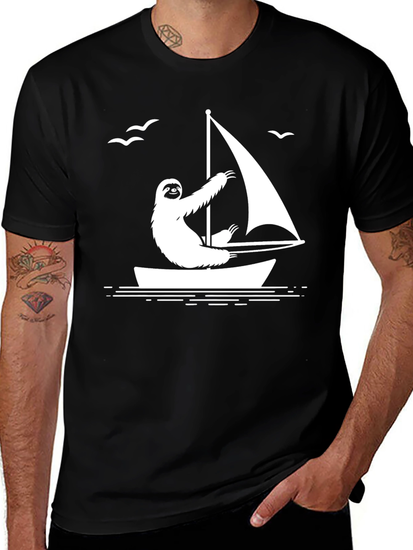 Black Sloth Sailing T-Shirt - Relaxed & Unique Design main image