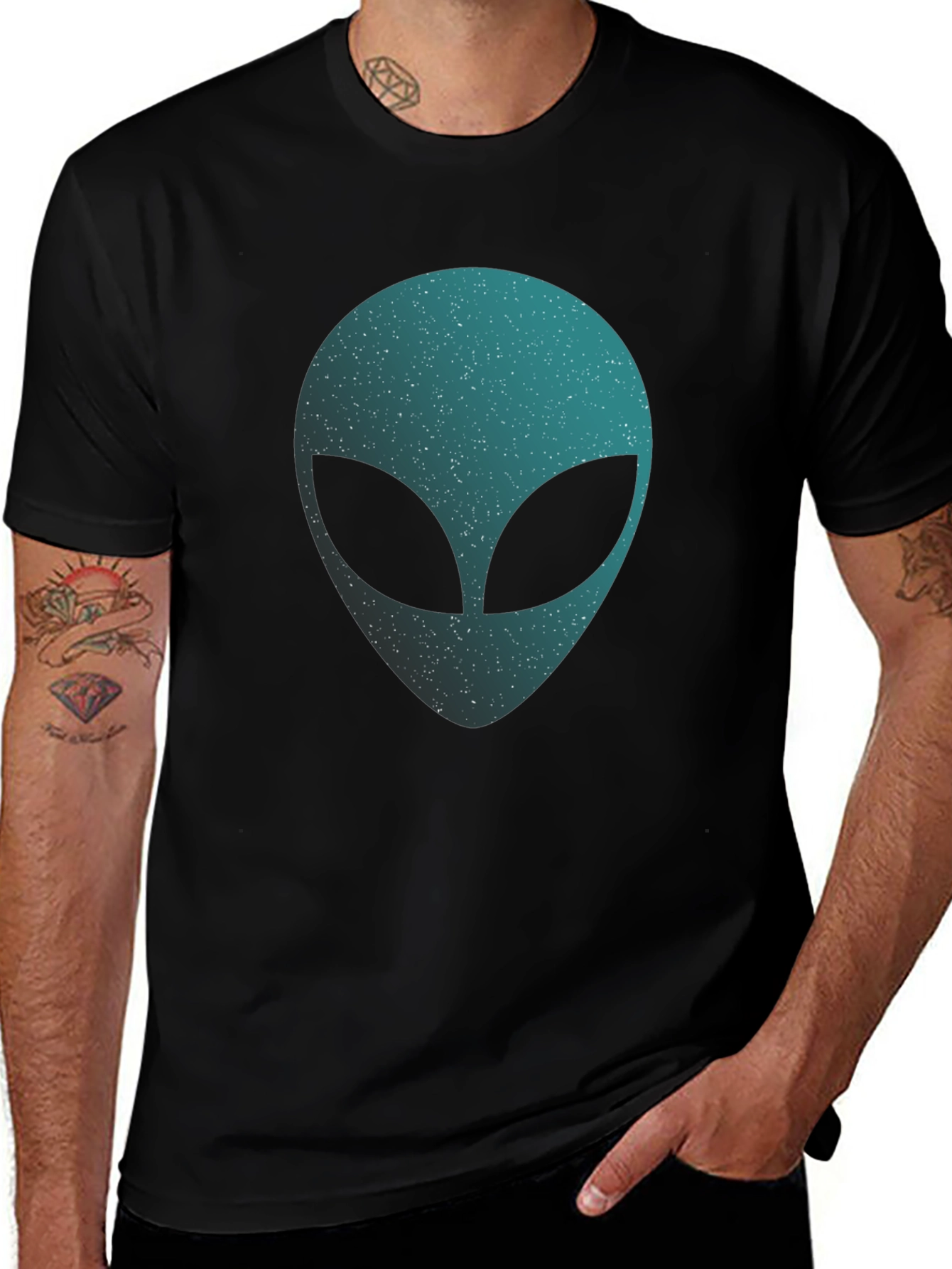 Variant 17 of Alien Head Graphic T-Shirt - Black Crew Neck