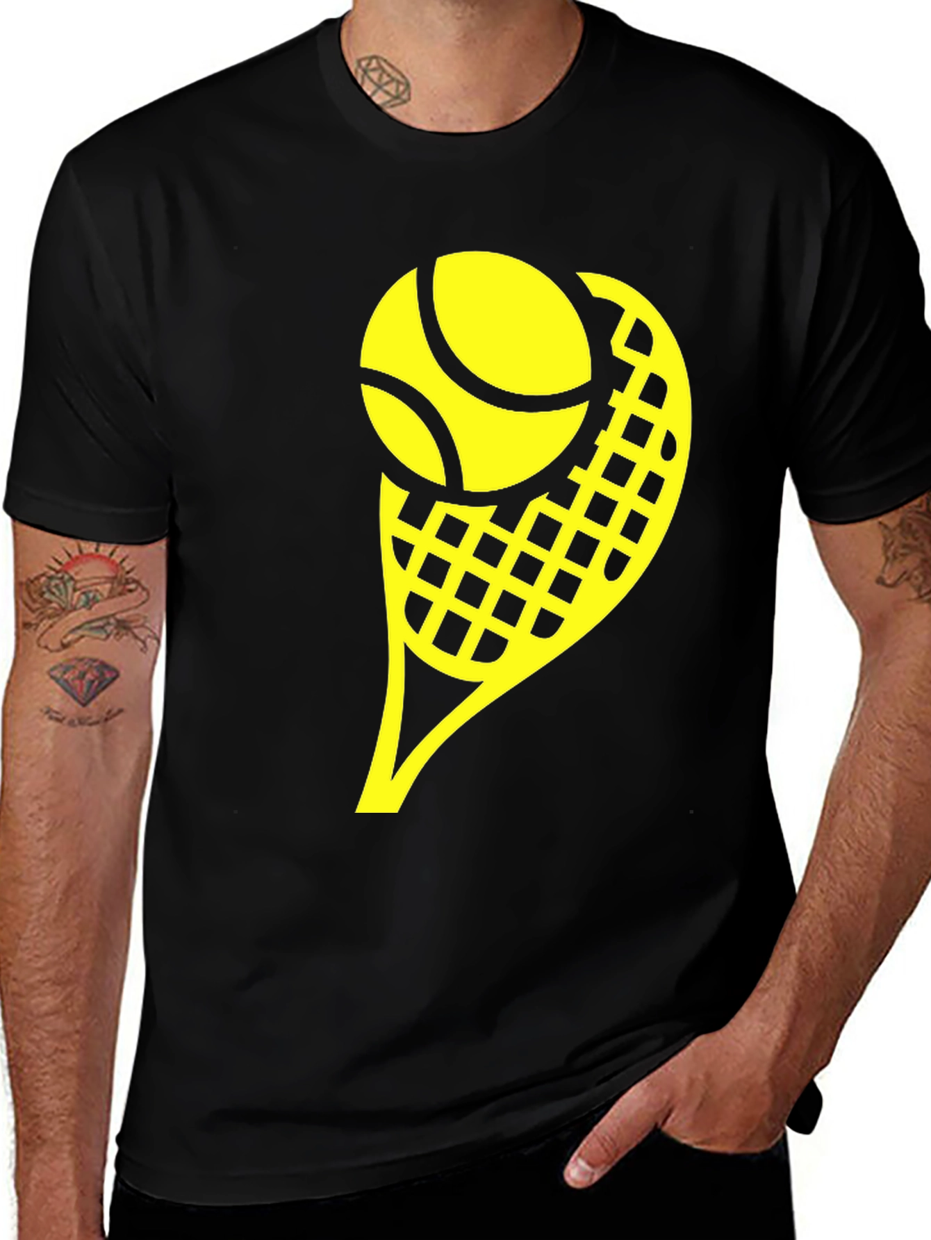Variant 30 of Tennis Ball & Racket Graphic Tee - Black