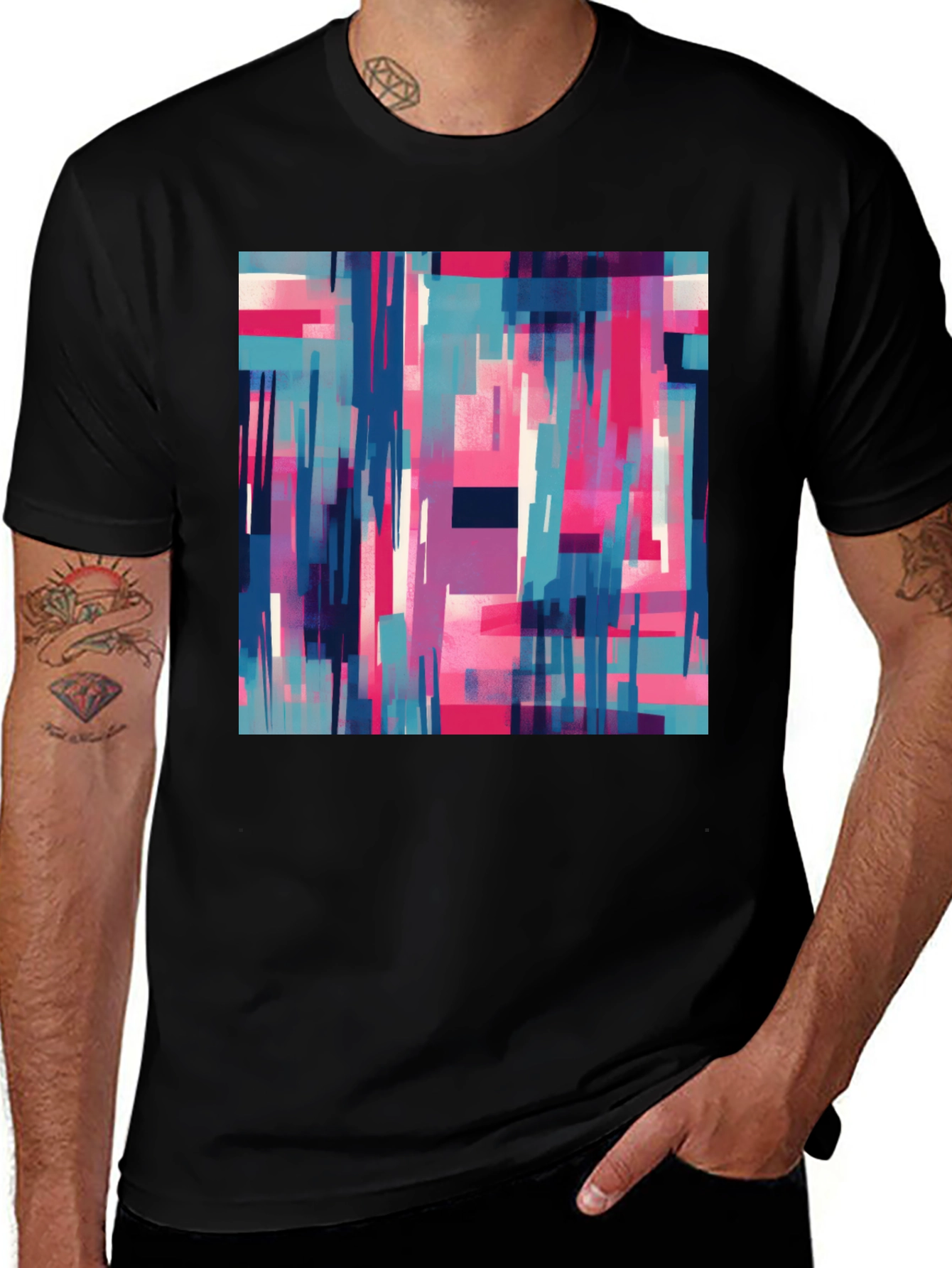 Variant 21 of Abstract Geometric Print Black T-Shirt