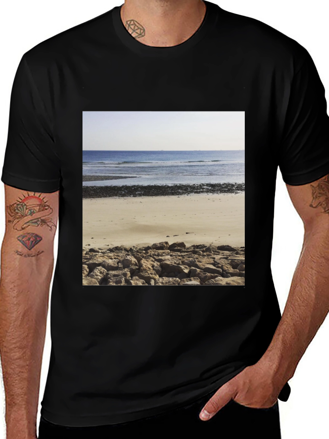 Variant 13 of Beach Scene Graphic Tee - Men's Black T-Shirt