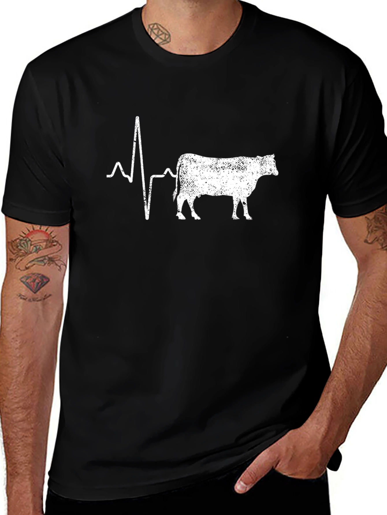 Cow Heartbeat T-Shirt - Black Cotton Graphic Tee