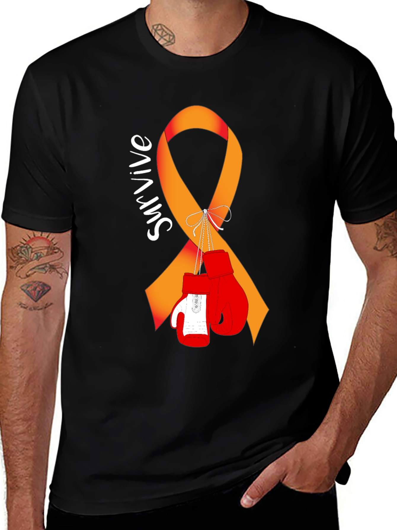 Variant 26 of Survive Orange Ribbon Boxing Gloves T-Shirt