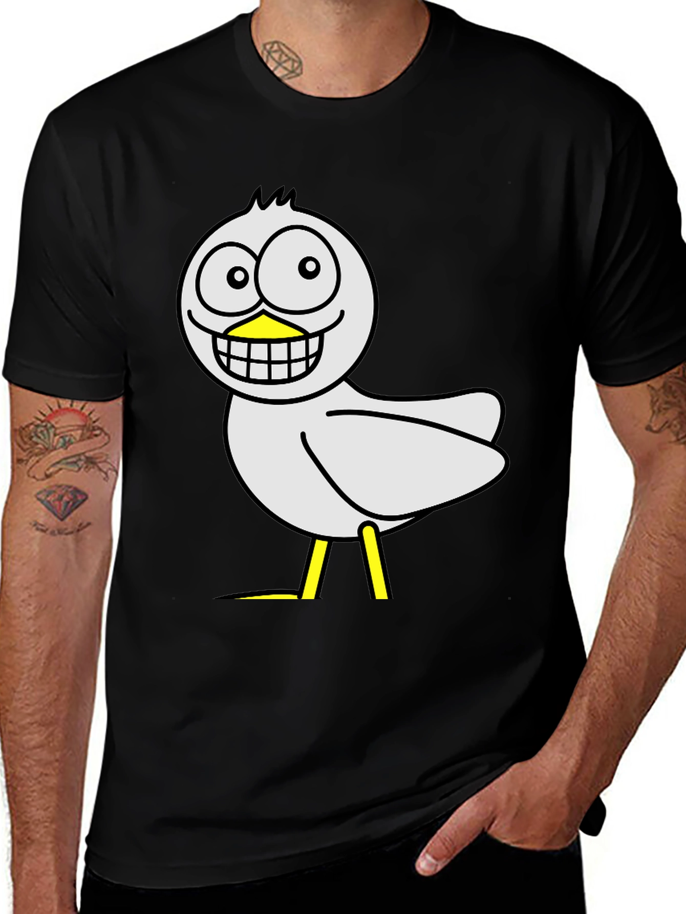 Funny Cartoon Bird Graphic Black T-Shirt