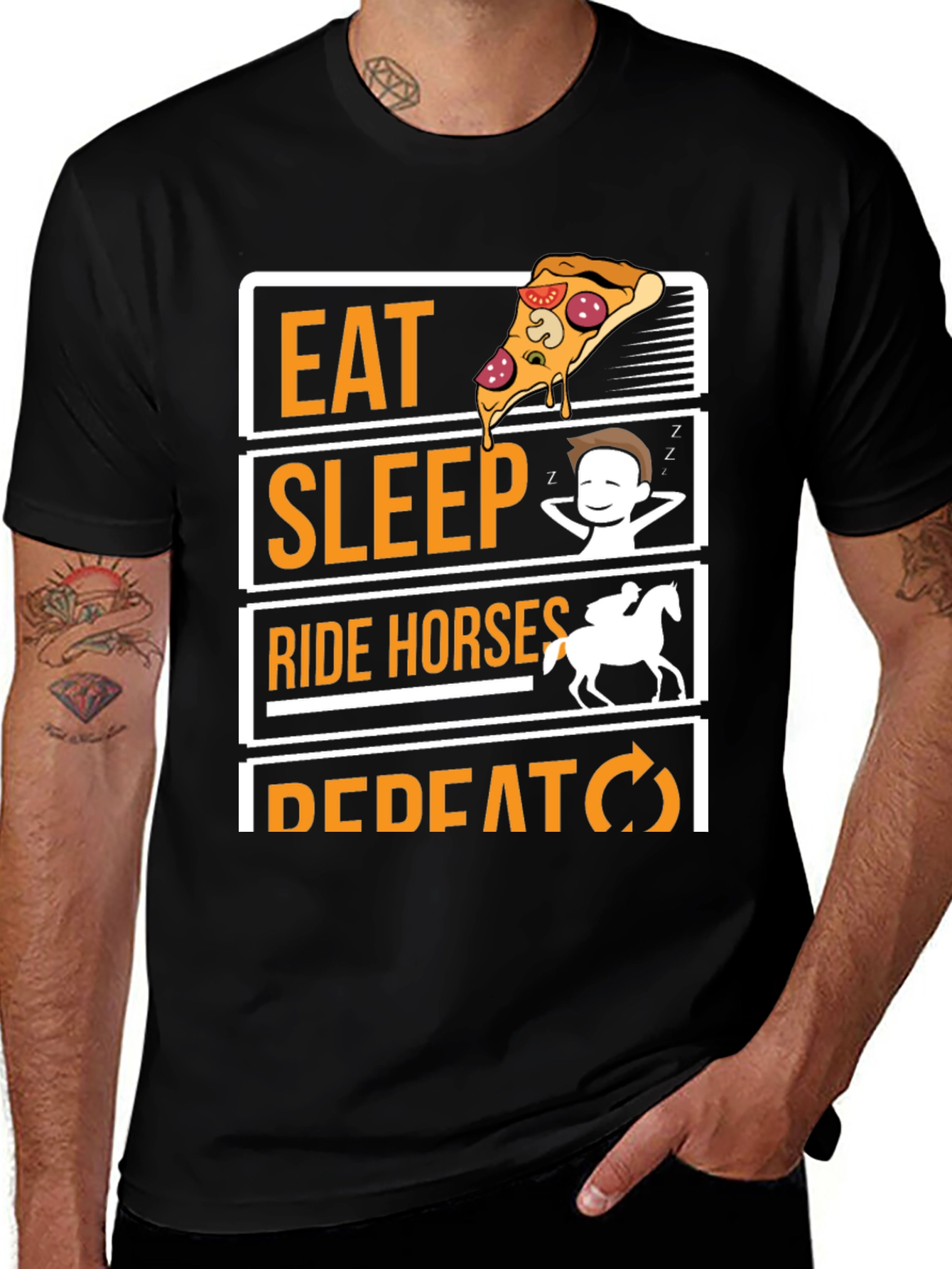 Black Eat Sleep Ride Horses Repeat Graphic Tee main image