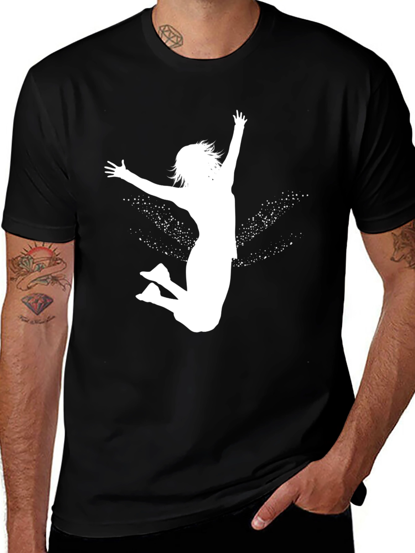Variant 24 of Black Tee with White Jumping Girl Graphic