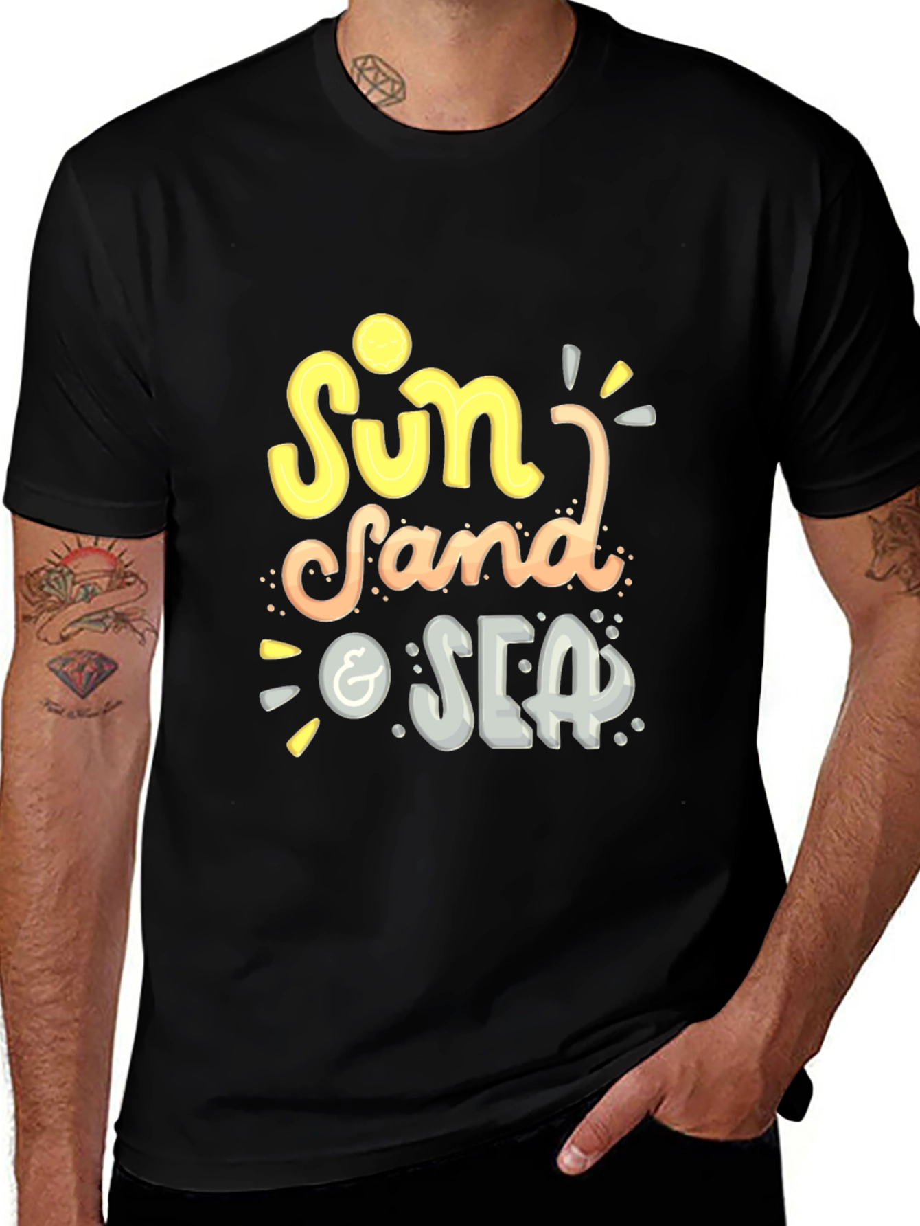 Variant 11 of Sun, Sand & Sea Graphic Black T-Shirt