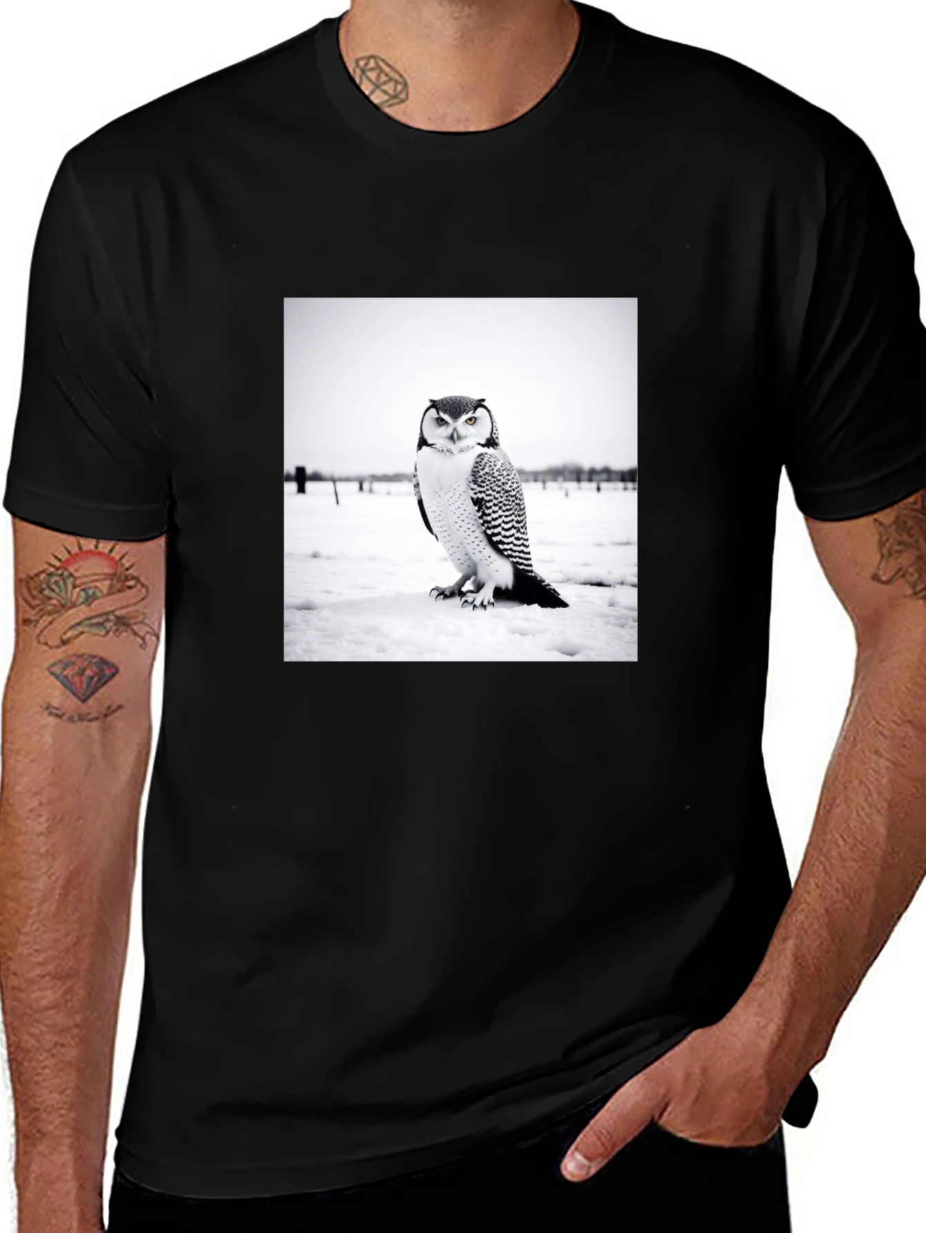 Variant 23 of Snowy Owl Graphic Tee - Black Unisex T-Shirt