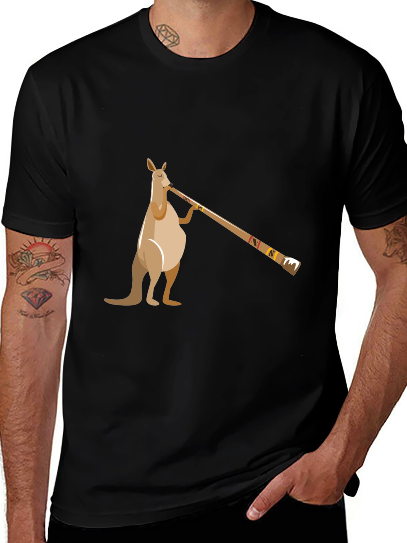 Variant 16 of Kangaroo Didgeridoo T-Shirt - Black Cotton Tee