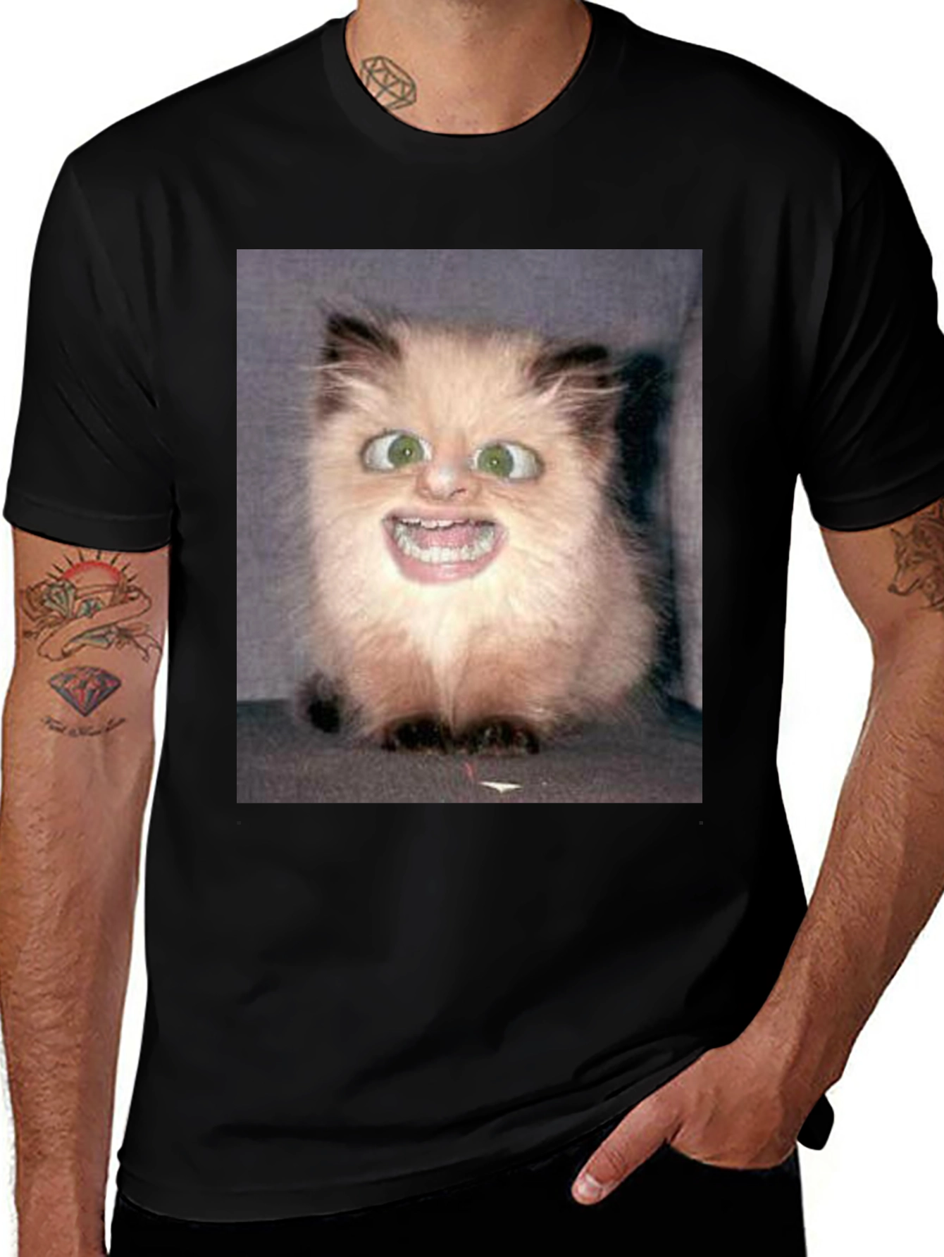 Variant 4 of Funny Cat Face Black T-Shirt