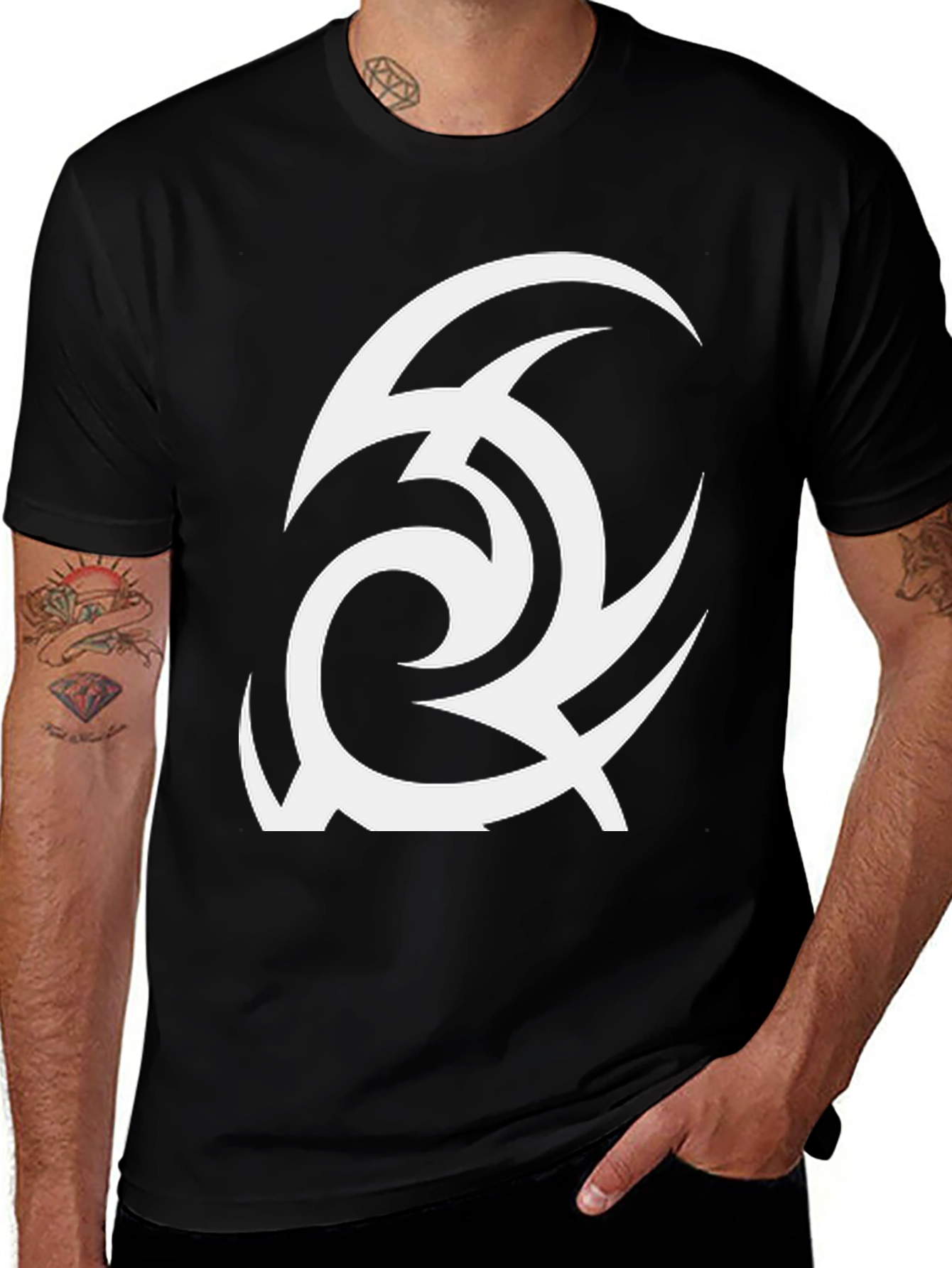 Variant 12 of Black T-Shirt with Abstract White Design