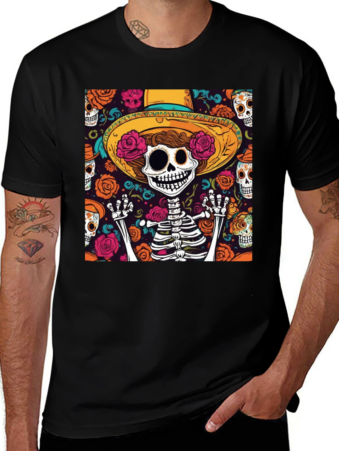 Variant 23 of Day of the Dead Skeleton Graphic Tee
