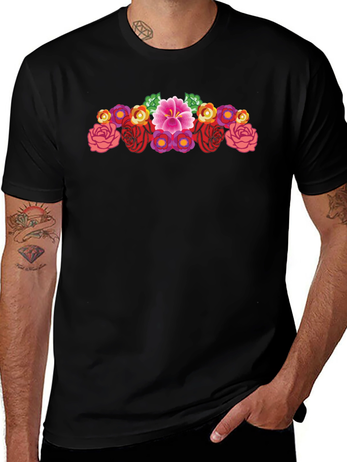 Variant 10 of Floral Graphic Print Black T-Shirt