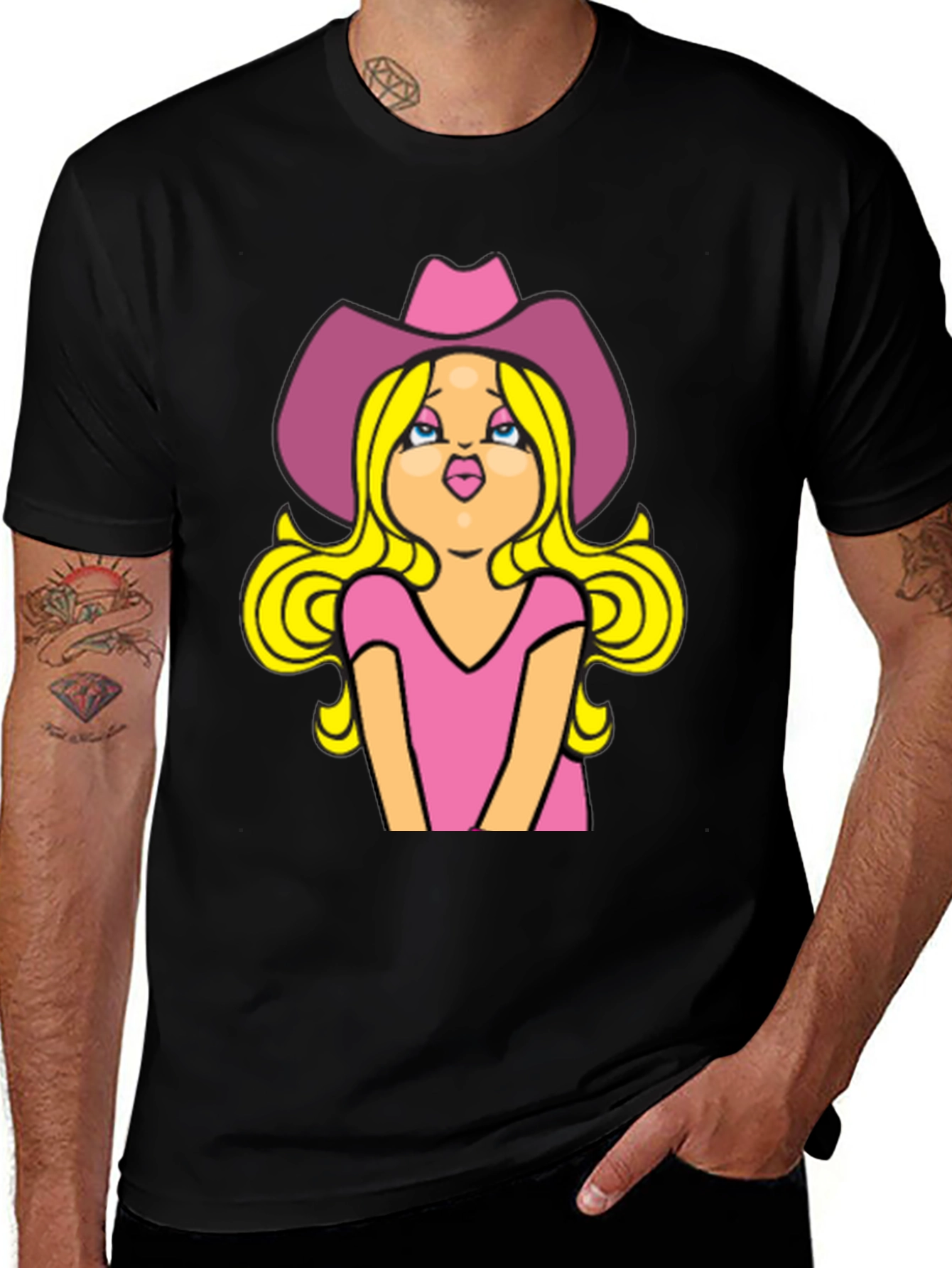 Variant 6 of Cowgirl Cartoon Graphic Tee - Black Unisex T-Shirt