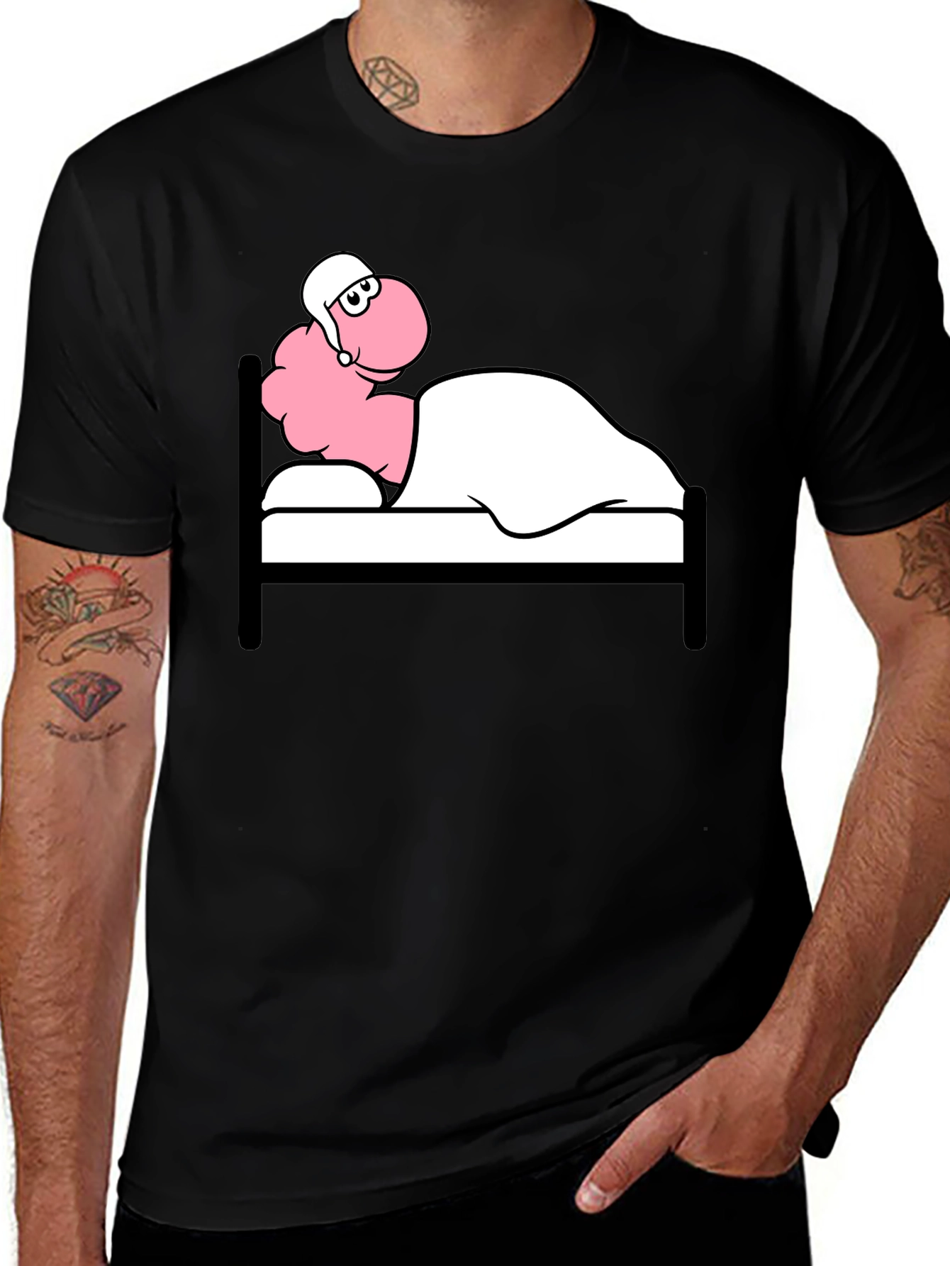 Variant 20 of Funny Sleeping Pink Worm Cartoon T-Shirt