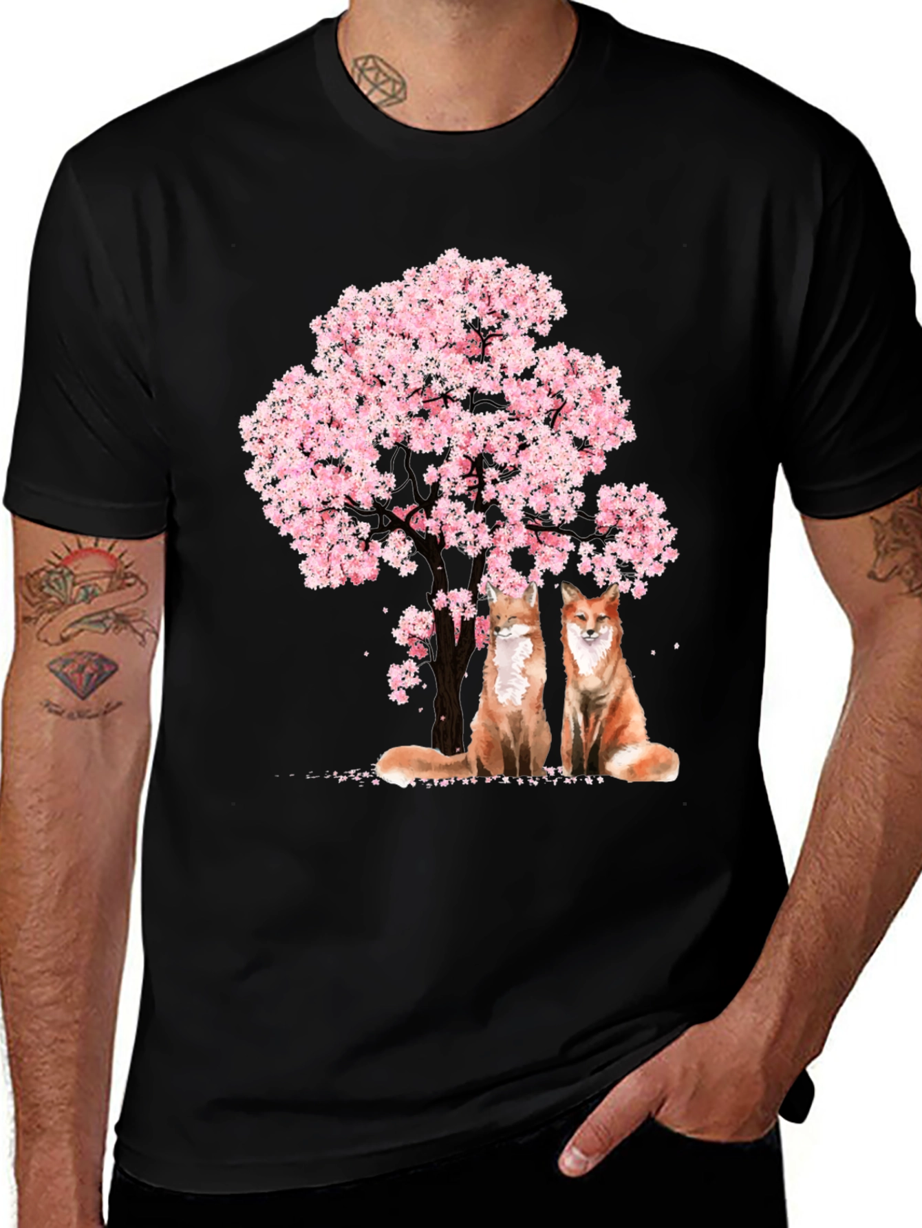 Variant 26 of Foxes Under Cherry Blossom Tree Graphic Tee